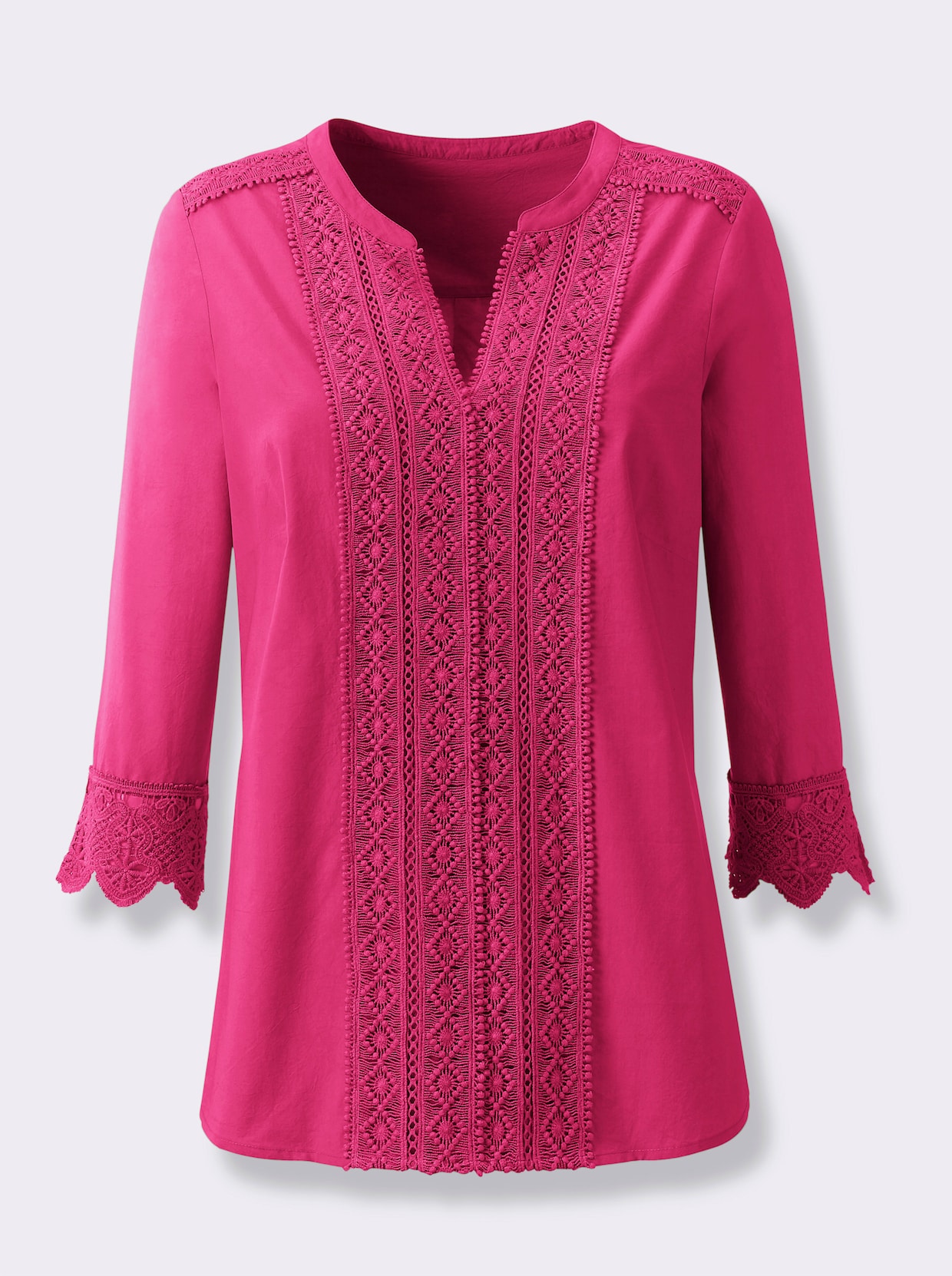 Schlupfbluse mit Spitze - pink