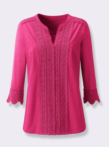 Schlupfbluse mit Spitze - pink