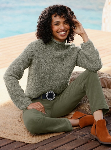 heine Strickpullover in Bouclé-Strick - khaki-schilf-meliert