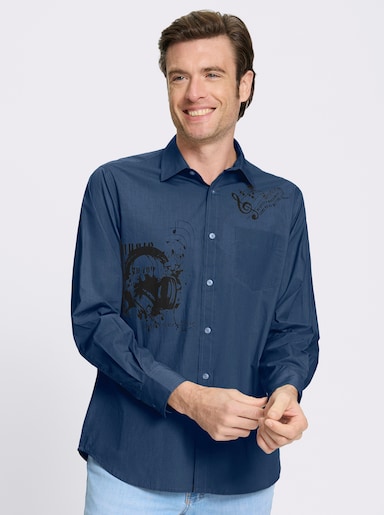 Catamaran Langarmhemd mit platzierten Prints, Baumwolle - jeansblau-bedruckt