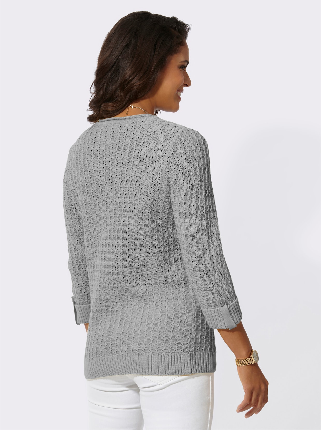 Pullover met 3/4-mouwen - steengrijs/gemêleerd