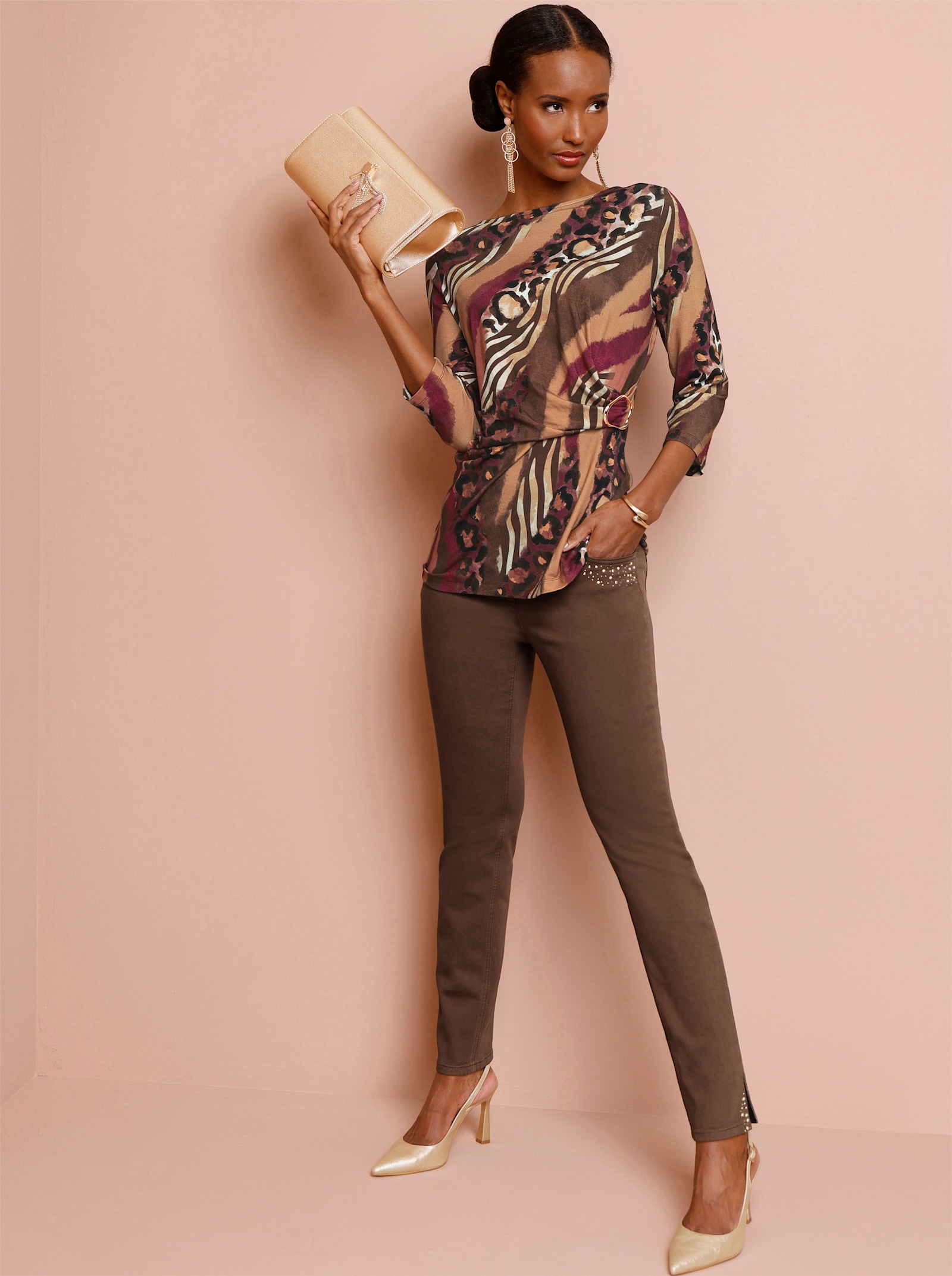 Stretch-Jeans mit Glitzersteinchen - schoko