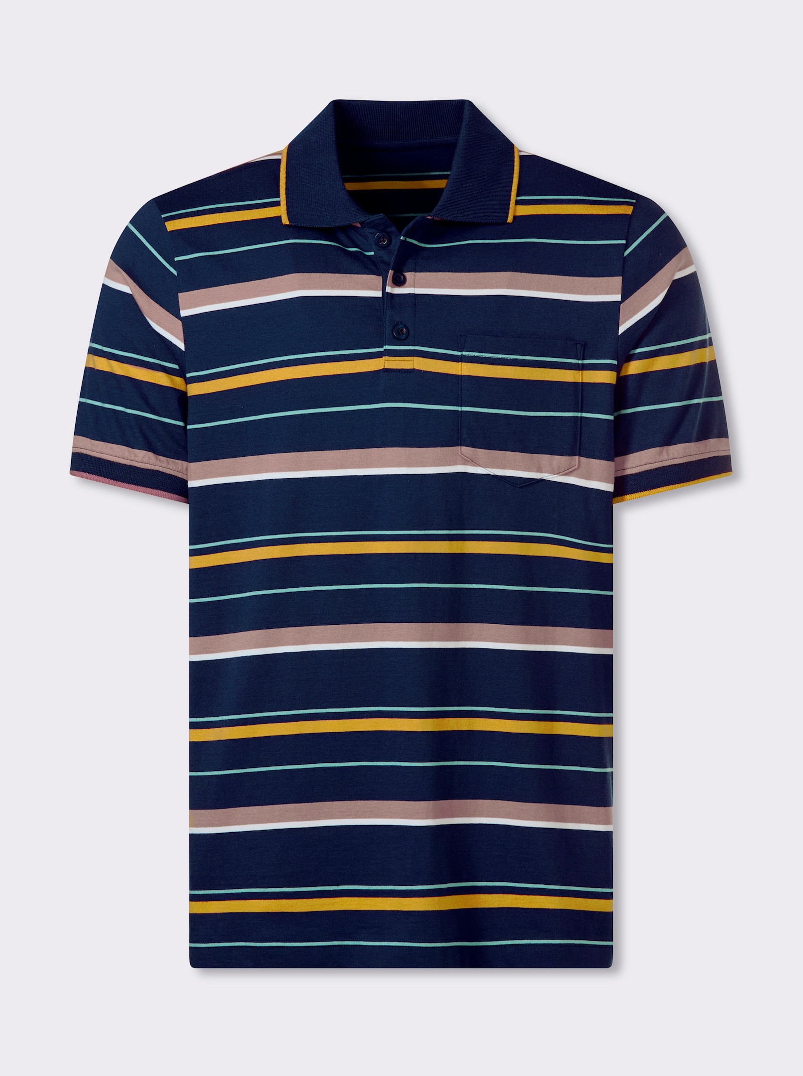 Marco Donati Kurzarmshirt mit garngefärbten Streifen - dunkelblau-ocker-gestreift