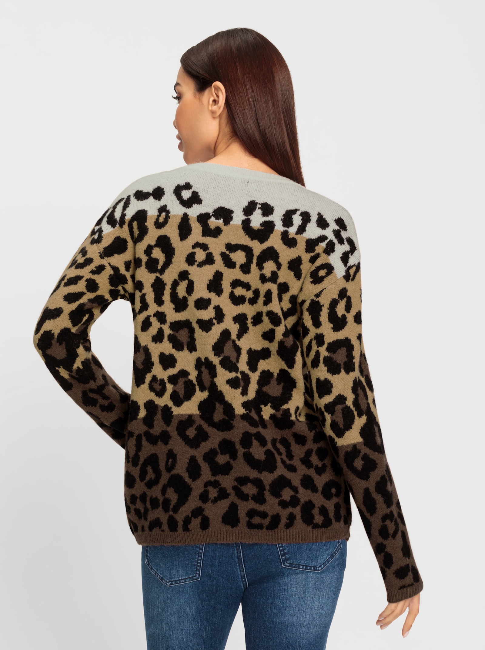 heine Jacquard-Pullover mit Leo-Dessin - schwarz-braun-gemustert