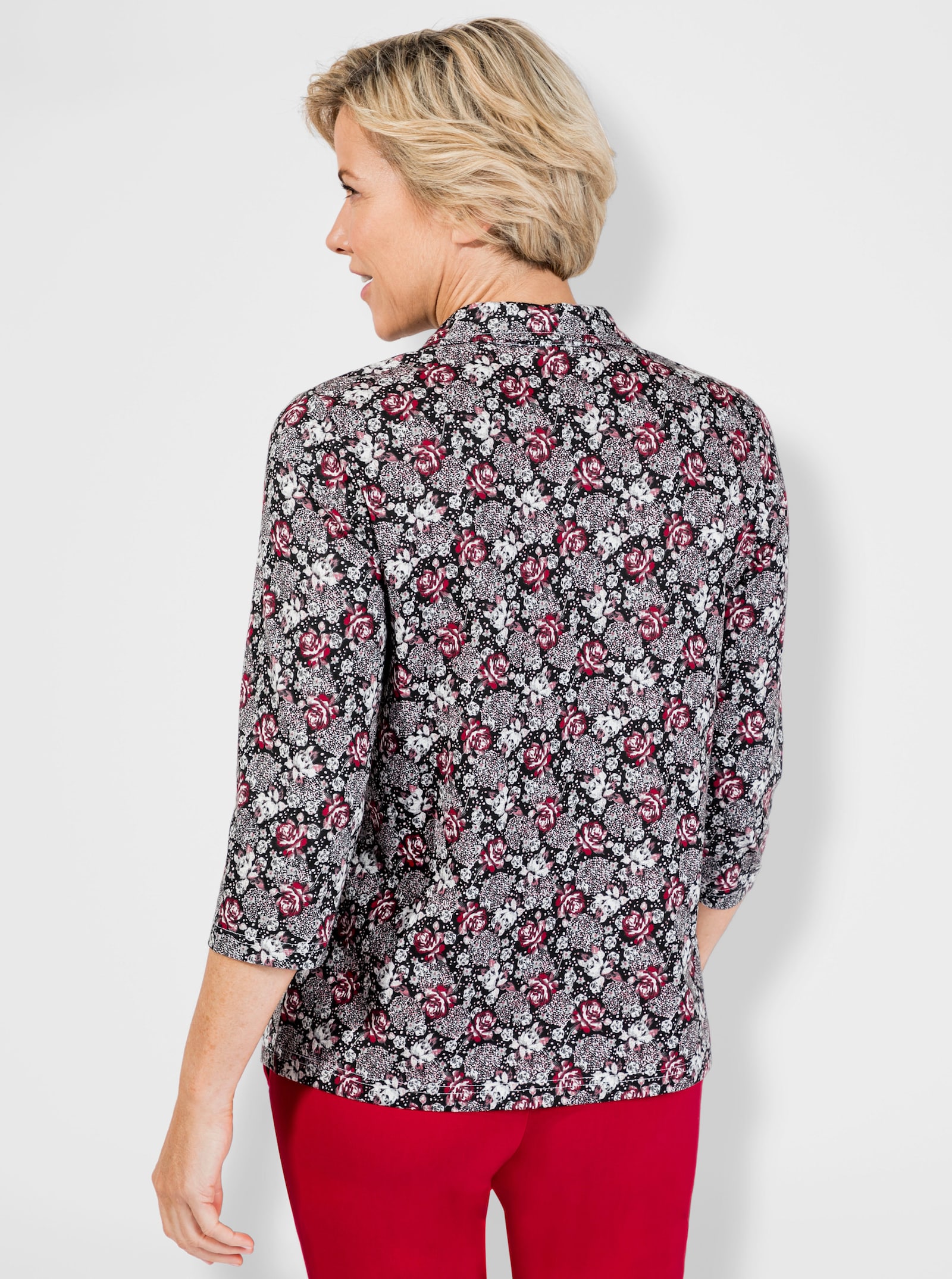Poloshirt met glittersteentjes - zwart/rood geprint