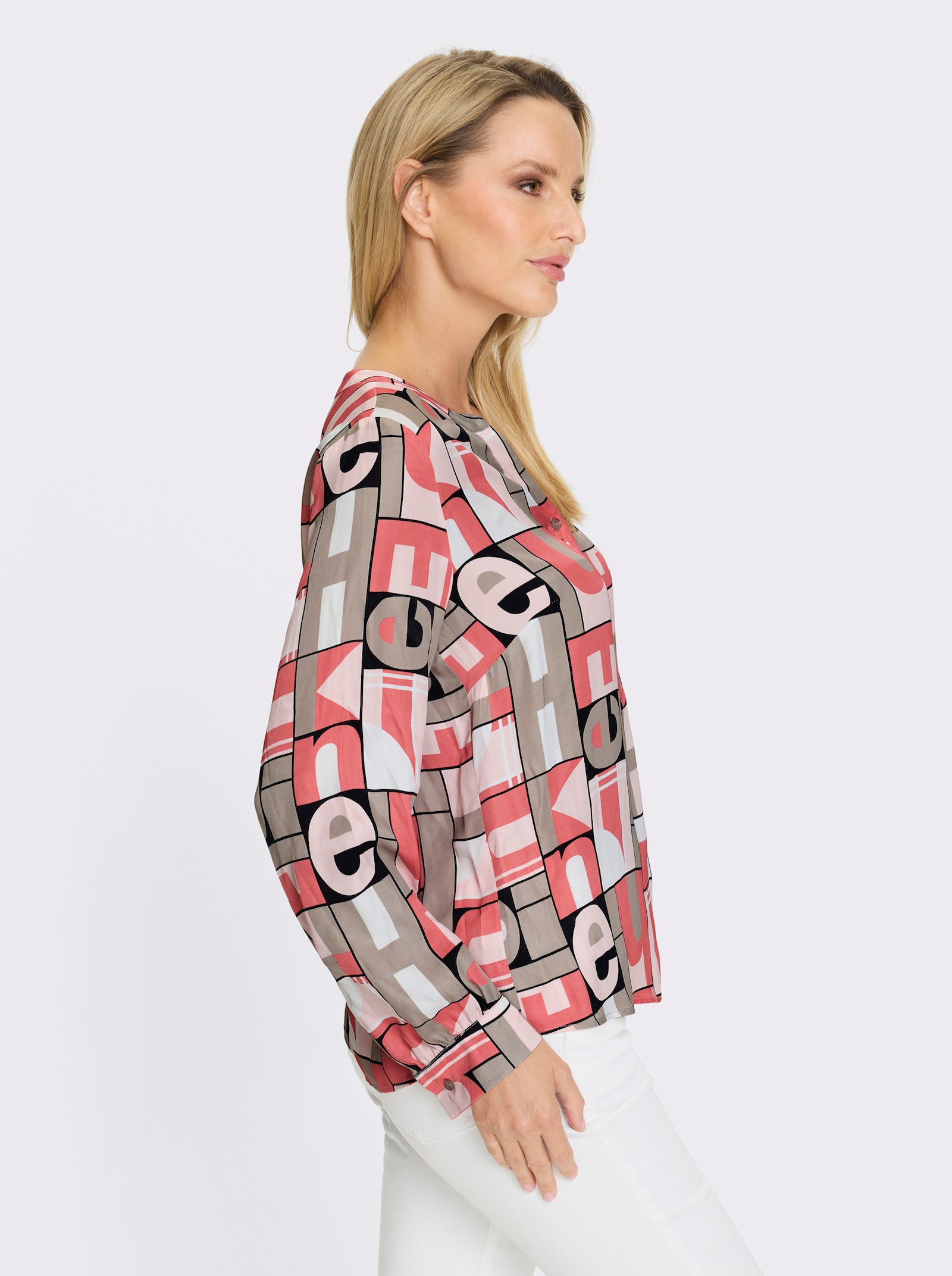 heine Druckbluse mit kurzer Knopfleiste - sesam-koralle-bedruckt