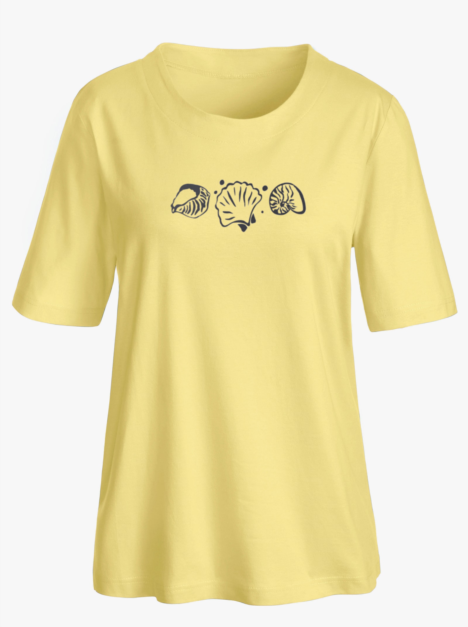 Kurzarmshirt mit Muschel-Druck - zitrone