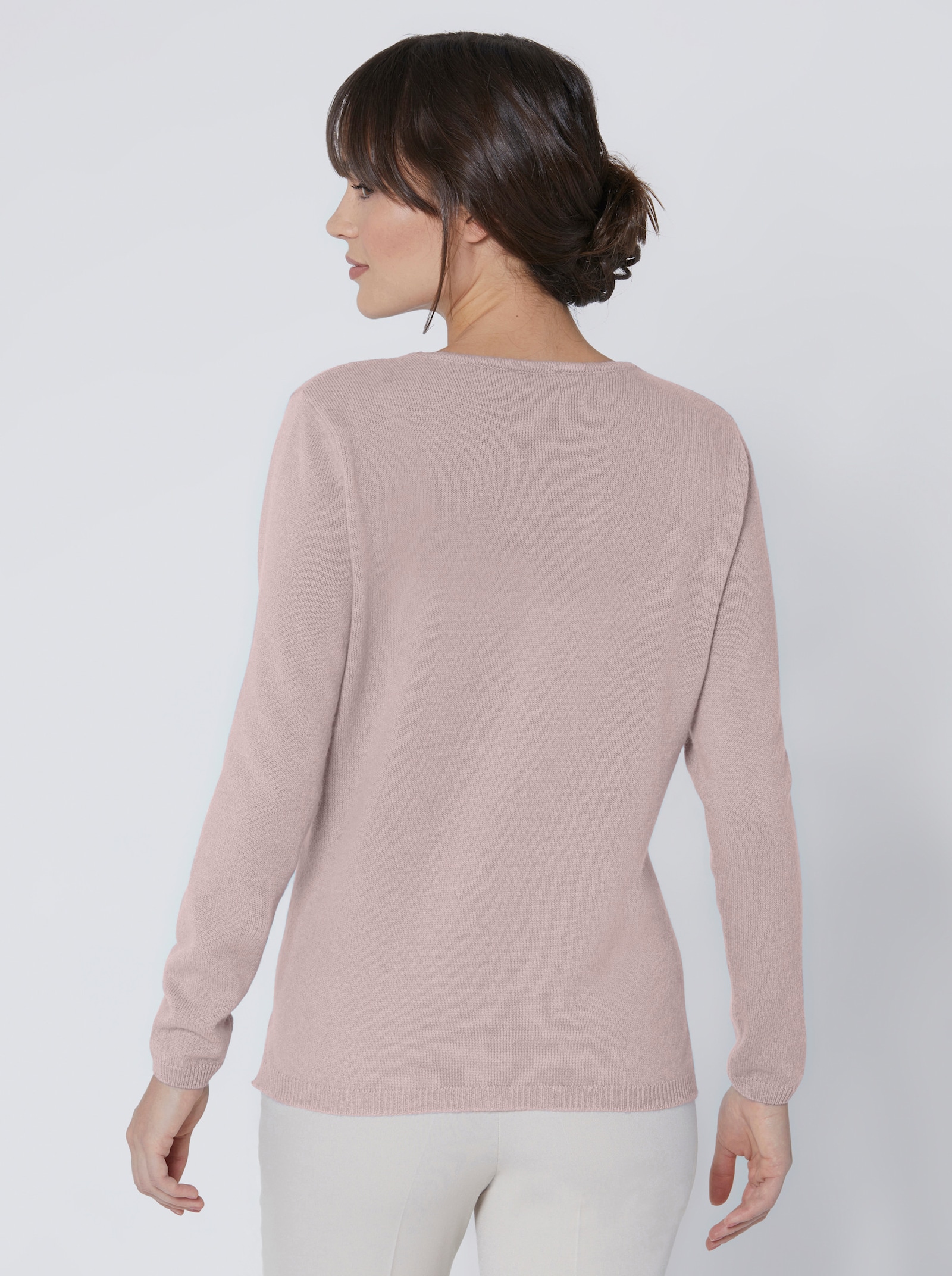 CREATION L PREMIUM Kaschmirpullover mit V-Ausschnitt - rosé-meliert