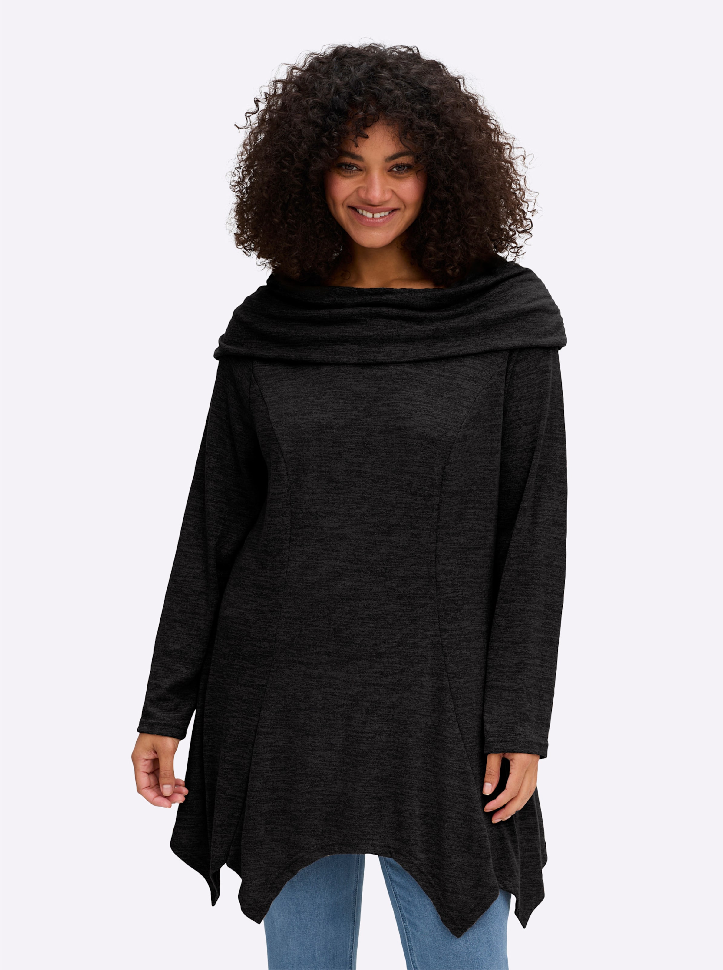 SHOPOHOLIC FASHION Opgespoten patchwork zwarte hoodie met ritssluiting voor dames, lang sweatshirt van stonewashed katoen, zwart, XXL