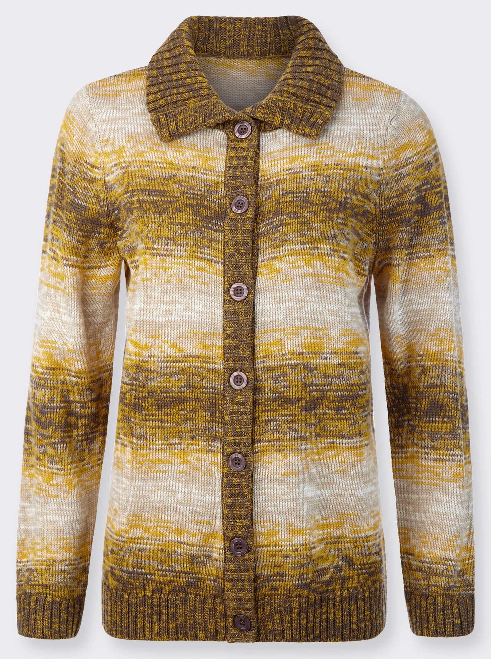 Strickjacke im Farbverlauf - ocker-dunkeltaupe-geringelt