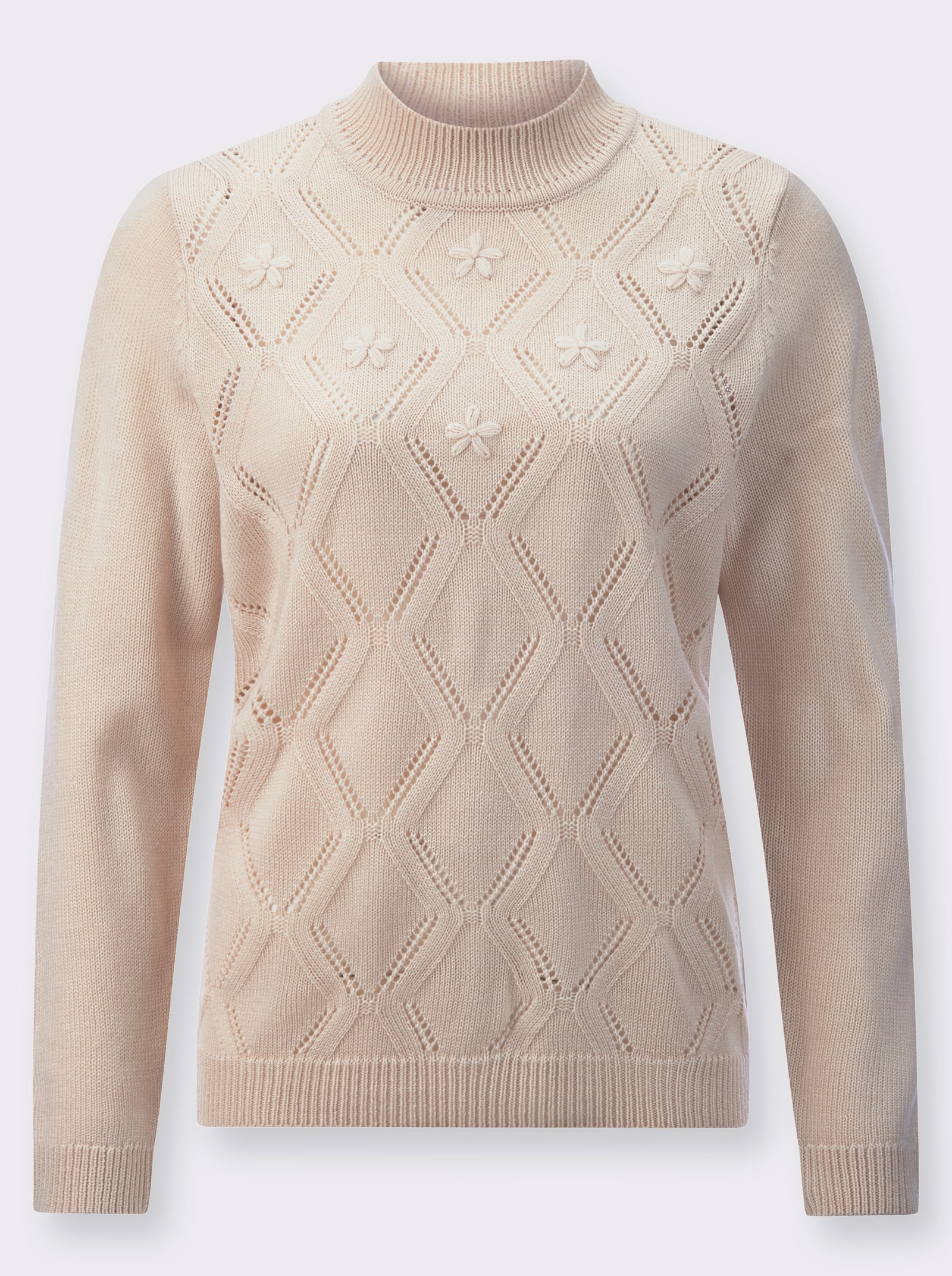 Pullover met opstaande kraag en bloemenborduursel voor - ivoorkleur