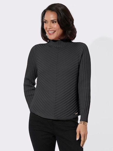 Stehkragenpullover mit abgerundetem Saum - graphit-meliert