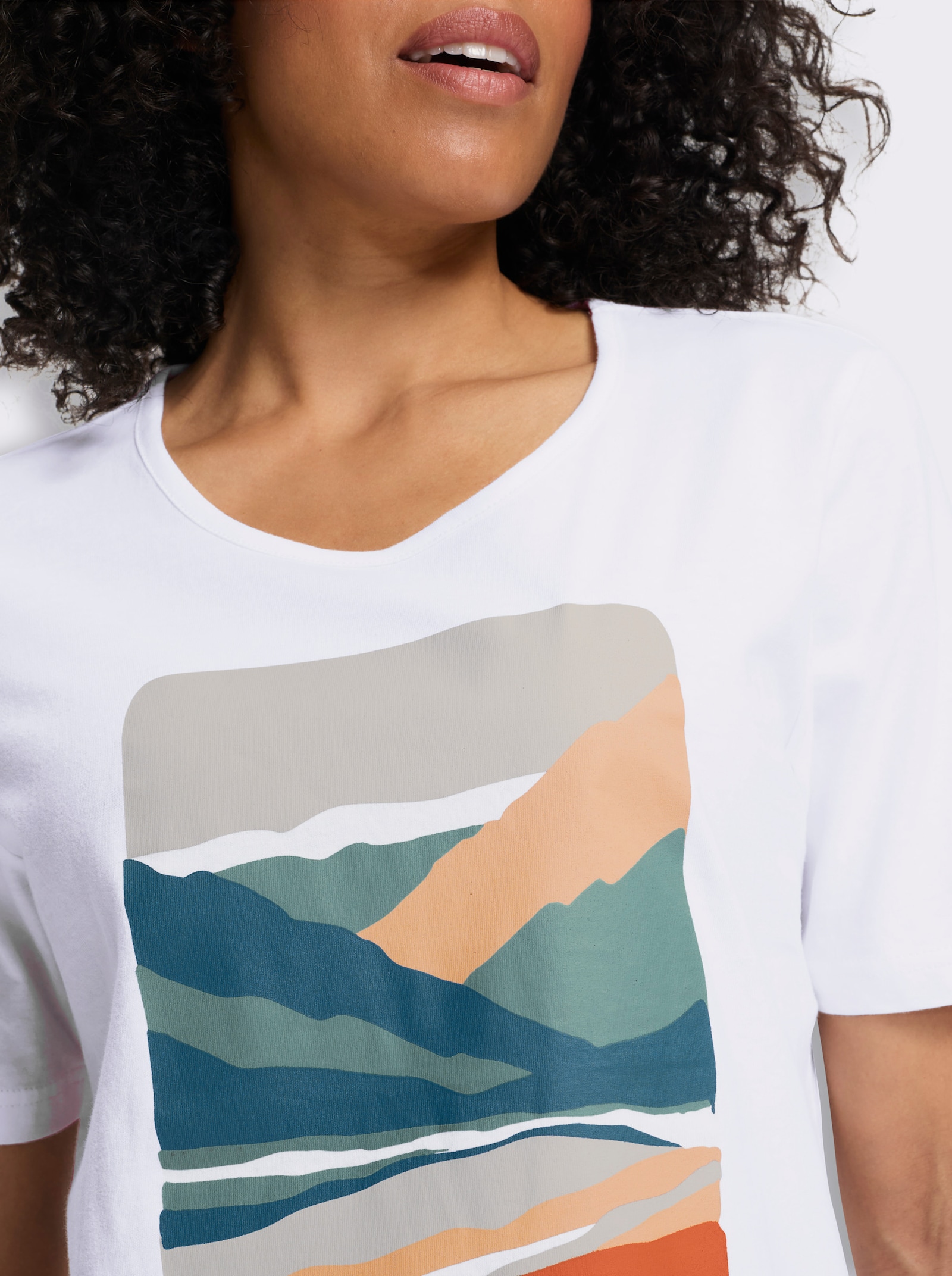 Shirt met korte mouwen en op dessin geplaatste print - wit/apricot