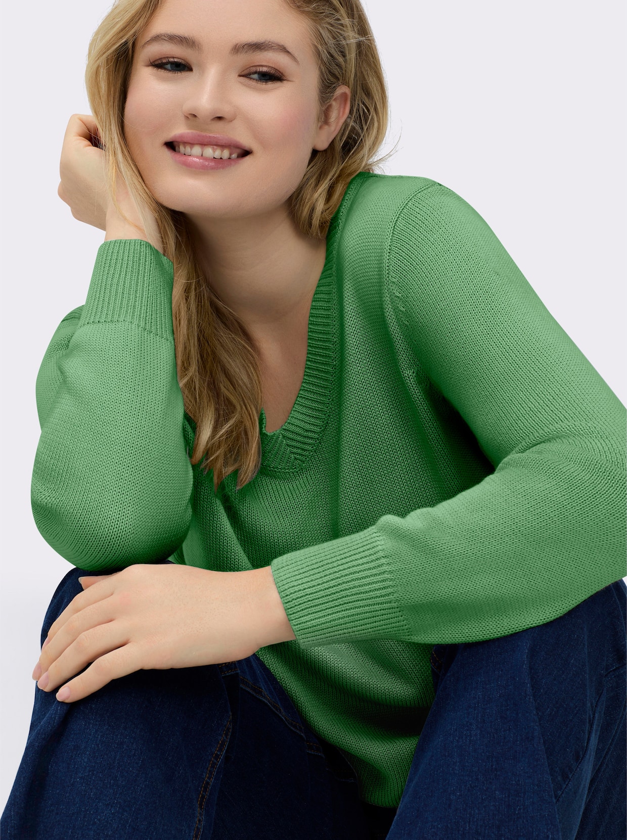 V-Ausschnitt-Pullover mit Baumwolle - apfel