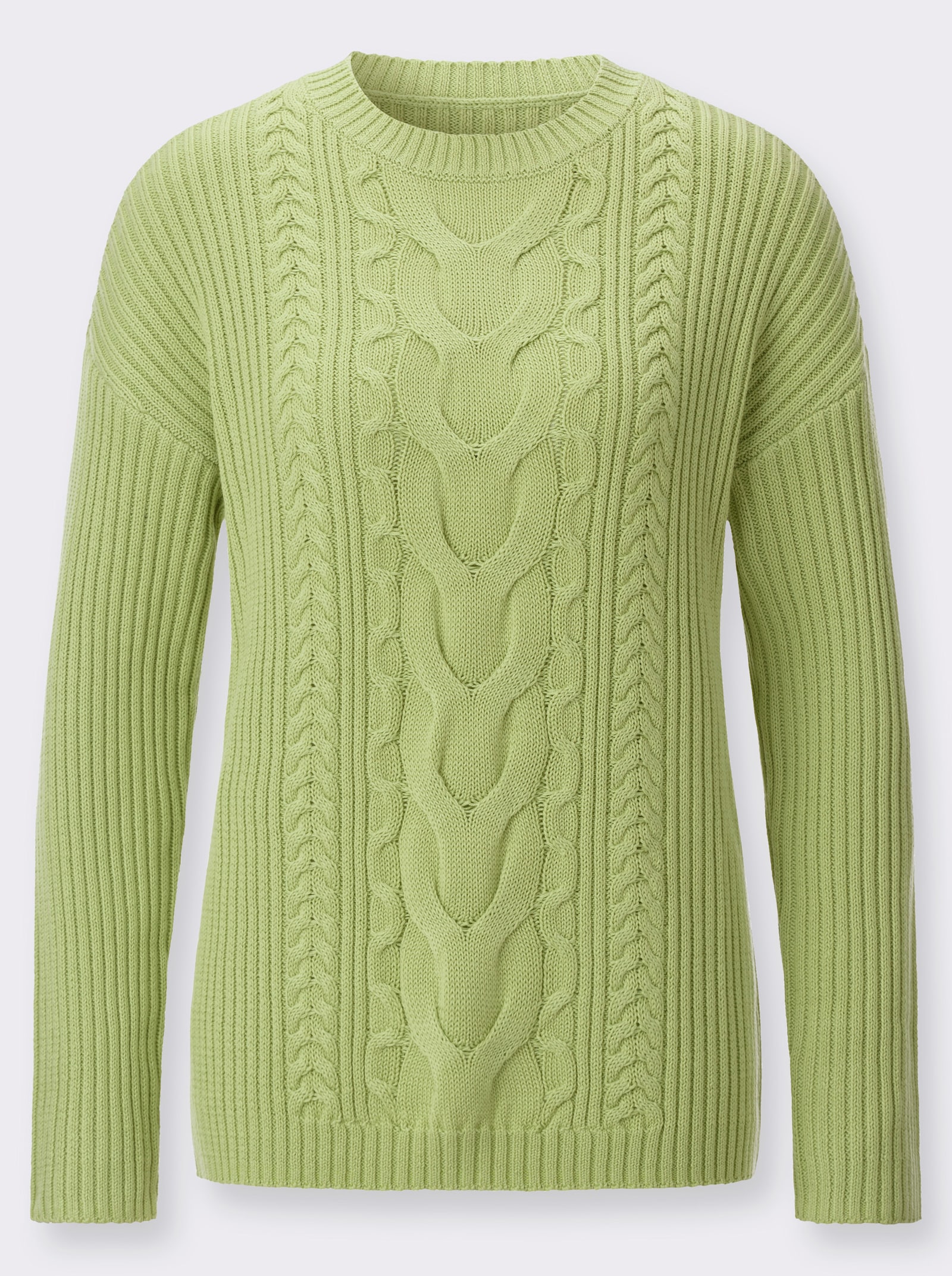 Rundhalspullover mit Zopfmuster - pistazie