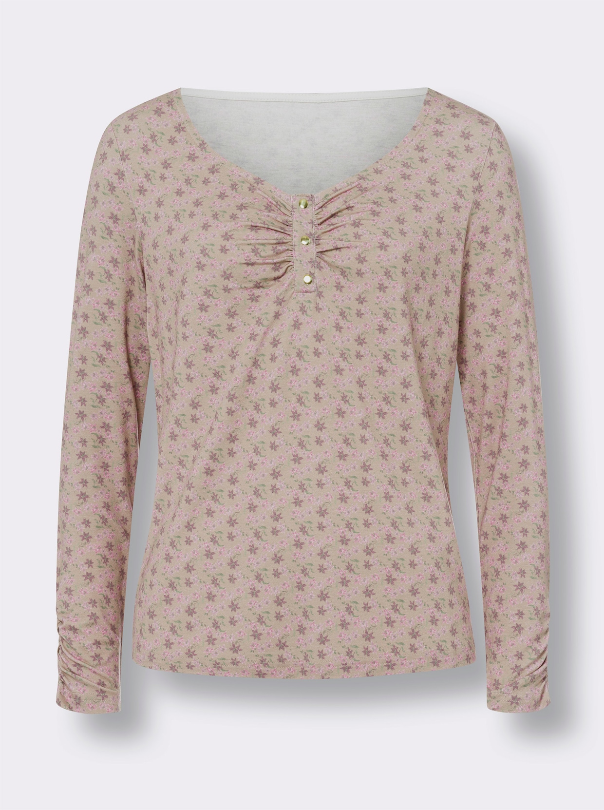 heine Shirt met lange mouwen - sesam/oudroze bedrukt