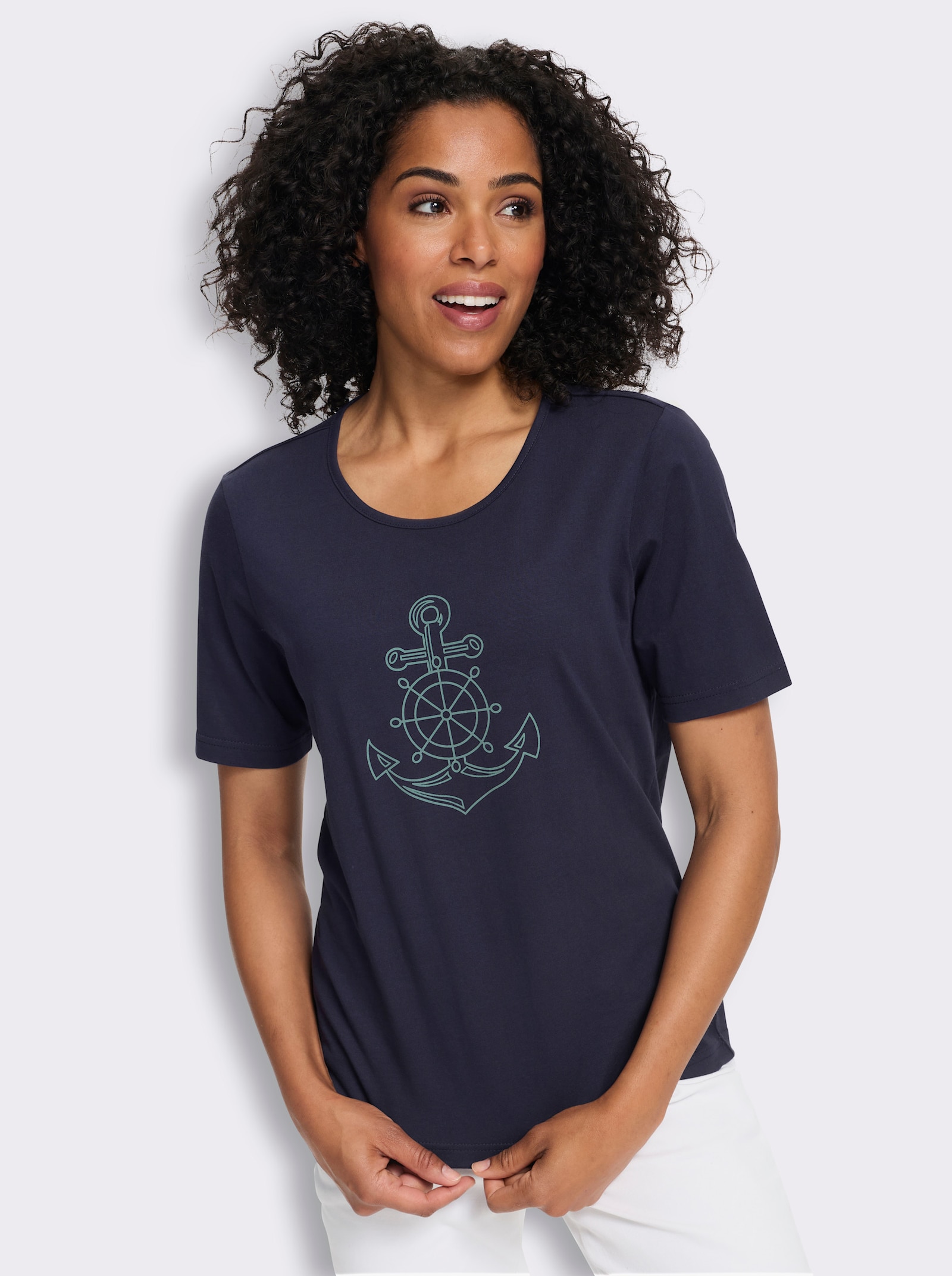 Shirt met korte mouwen en ankermotief - marine