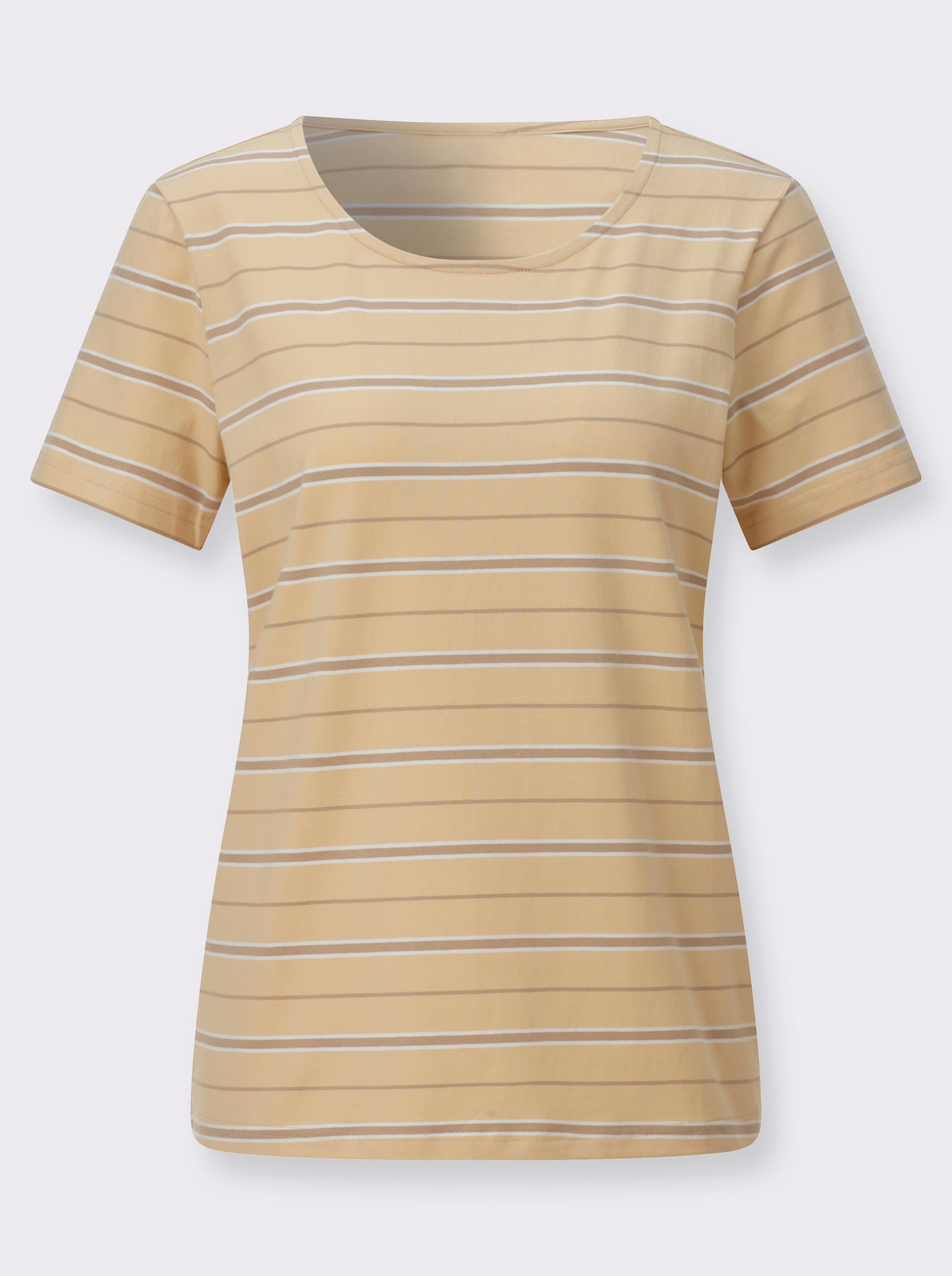 Ringelshirt mit Rundhals-Ausschnitt - vanille-beige-geringelt