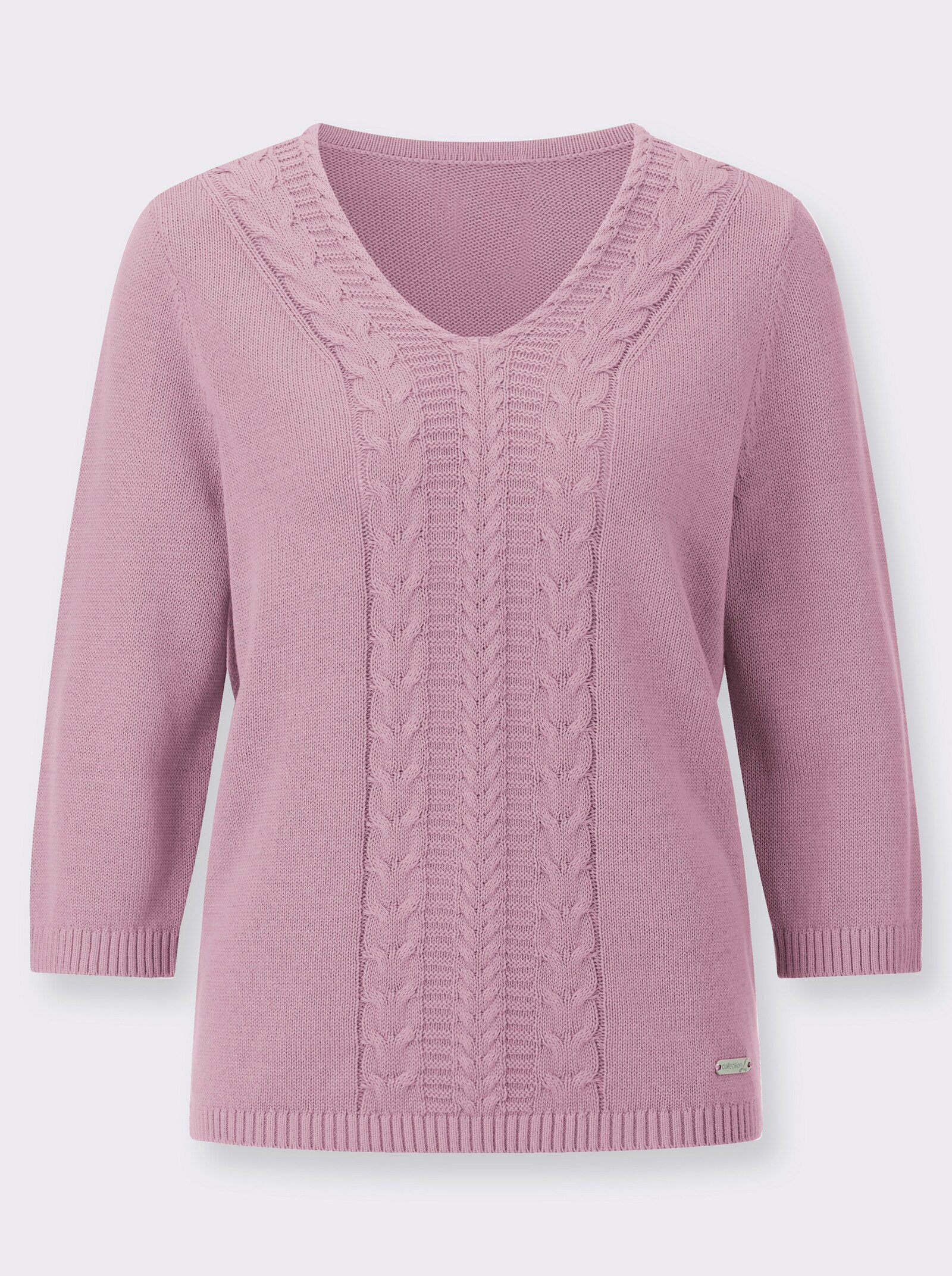 V-Ausschnitt-Pullover mit Rippbündchen - rosé