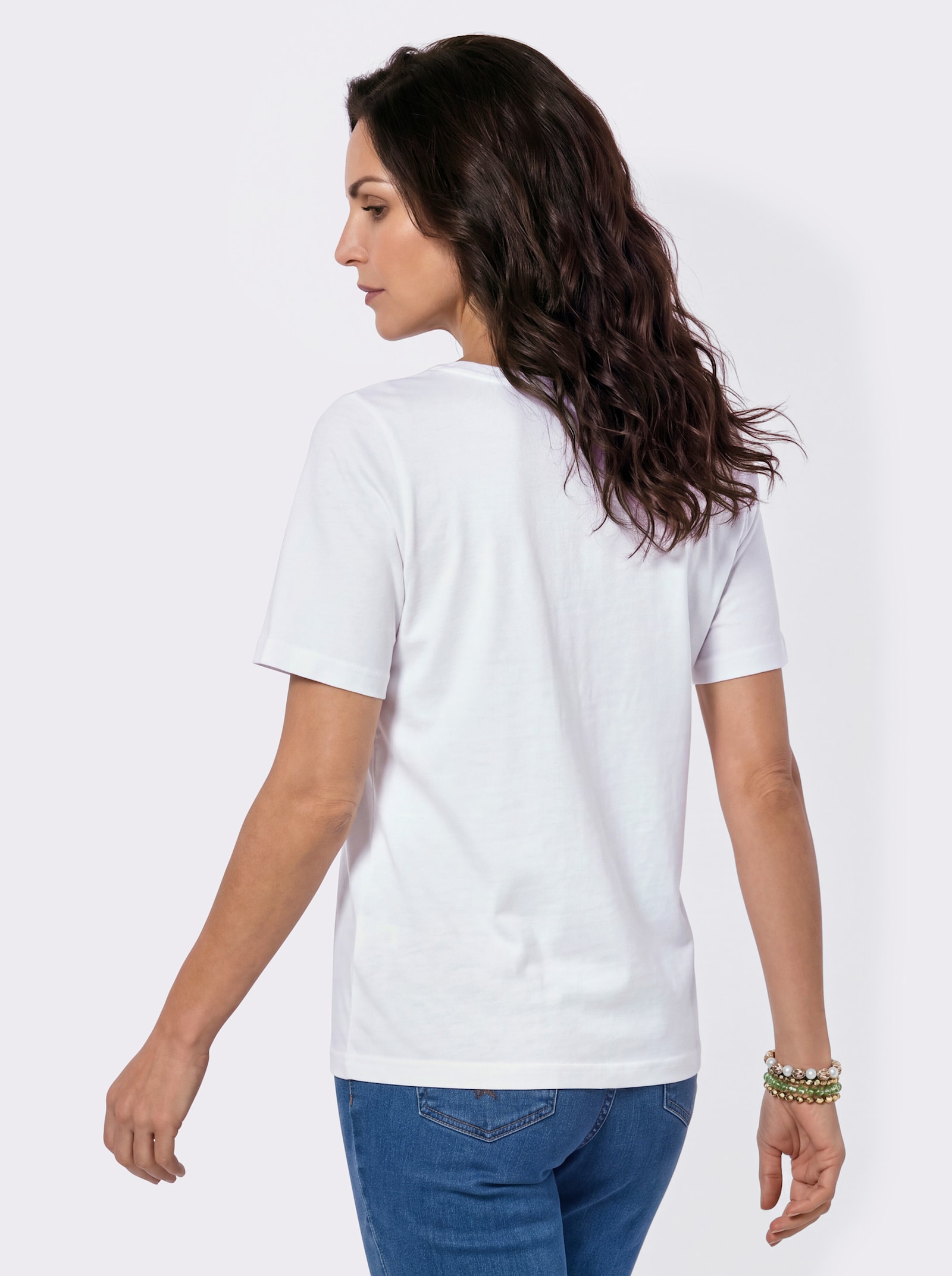 Kurzarmshirt mit platziertem Front-Druck - weiß-apfel-bedruckt