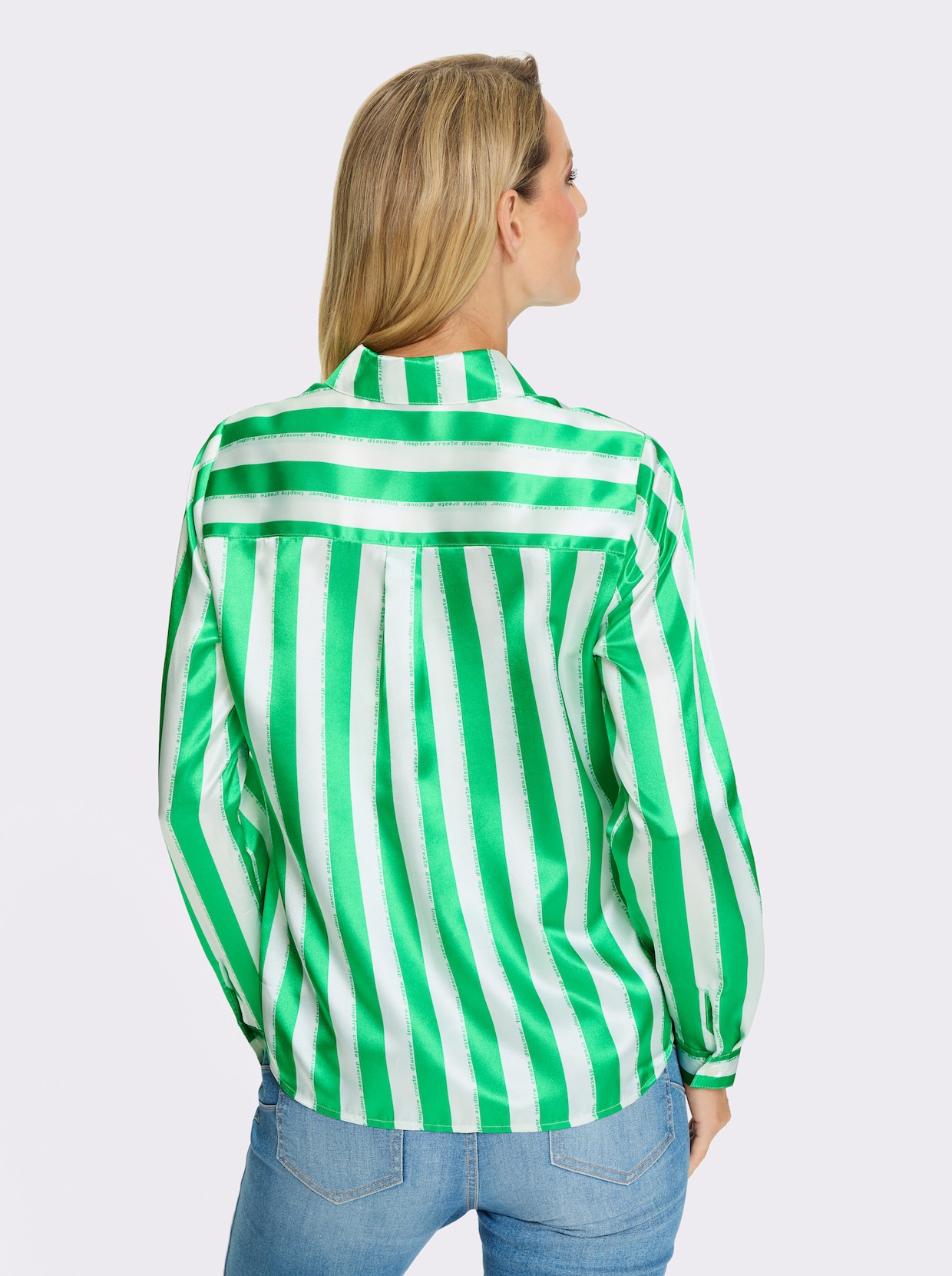 heine Hemdbluse - grasgrün-ecru-gestreift