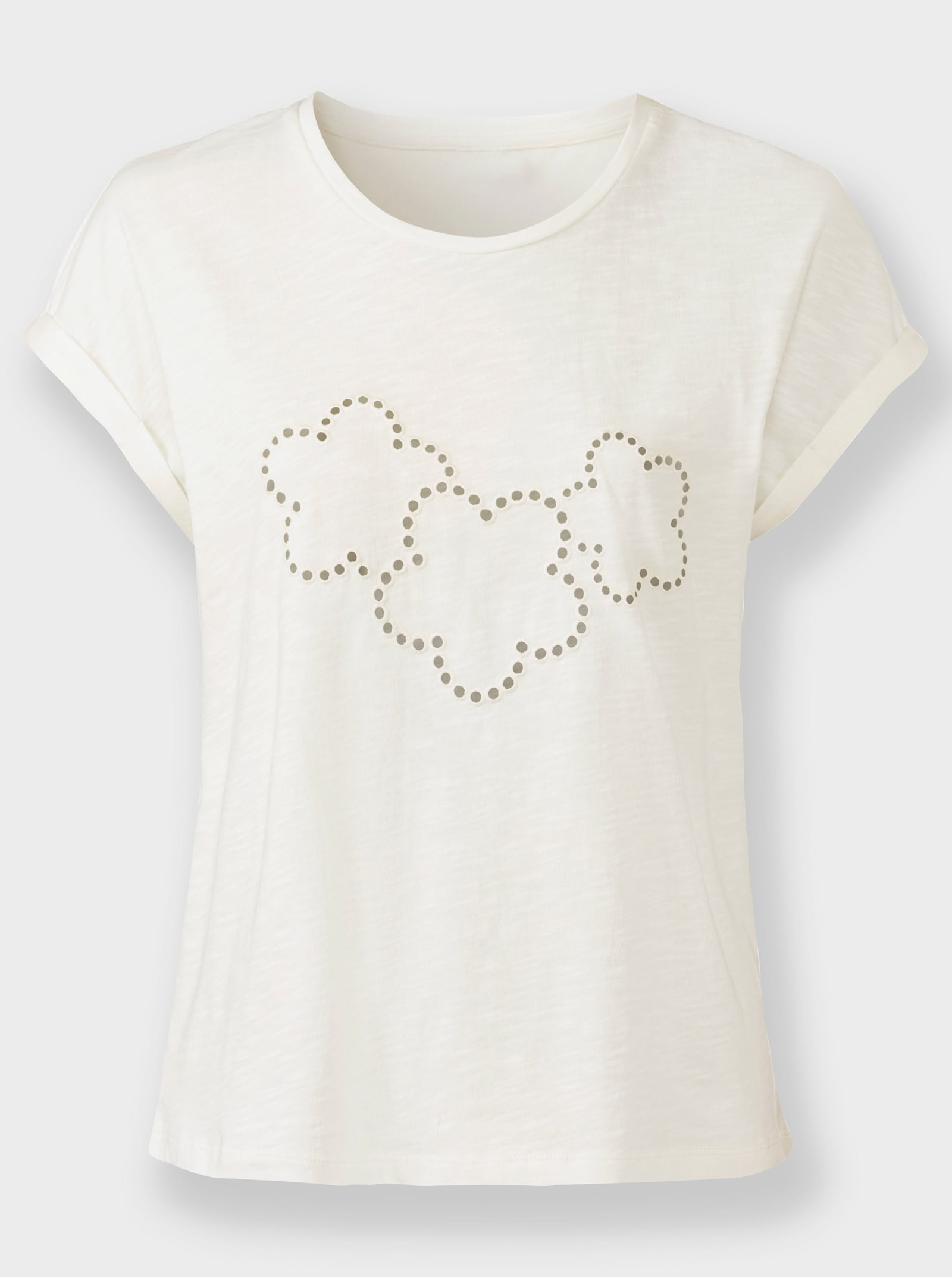 Rundhalsshirt mit Lochstickerei - ecru