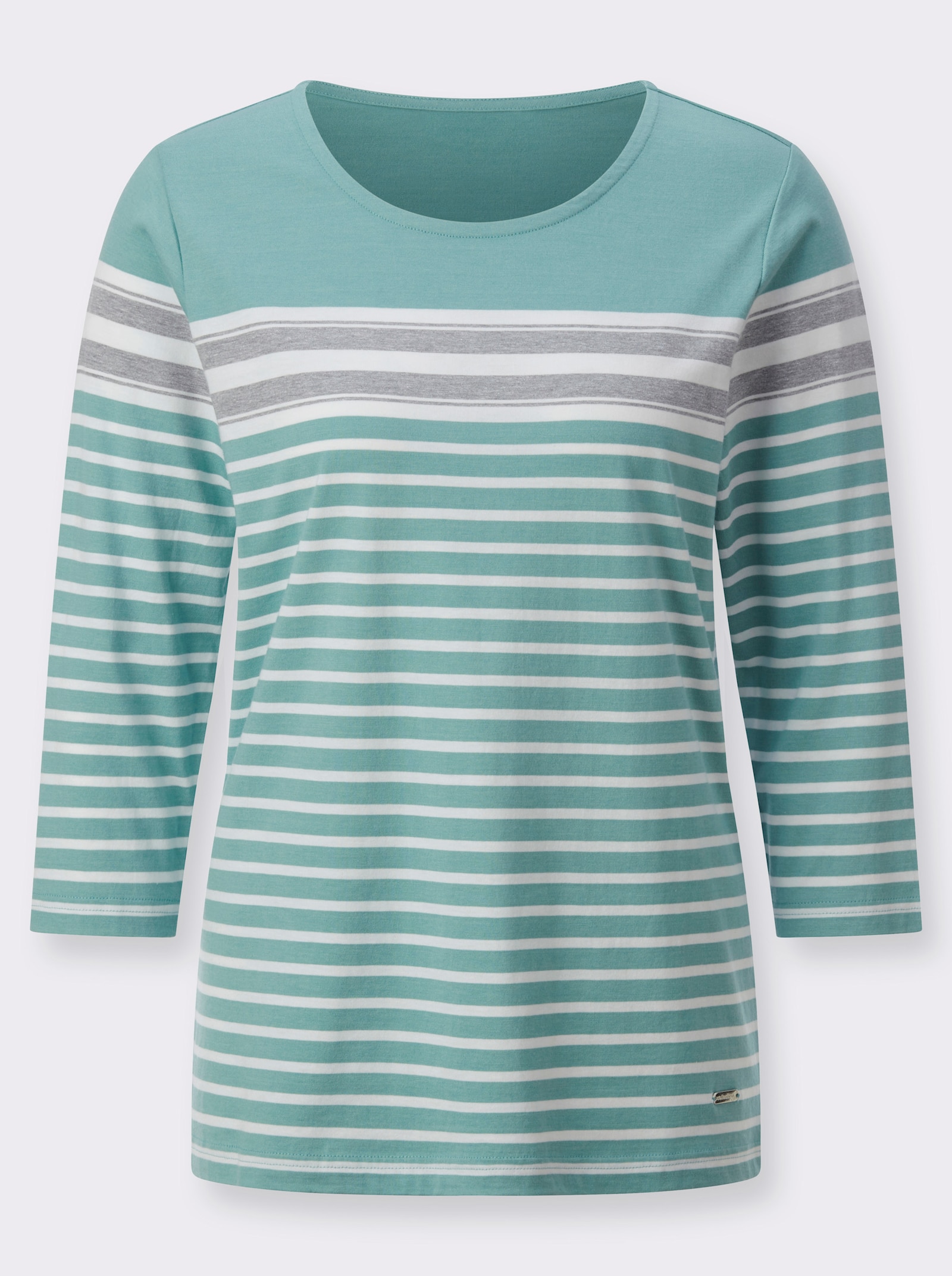 Rundhalsshirt im Ringel-Dessin - salbei-ecru-geringelt