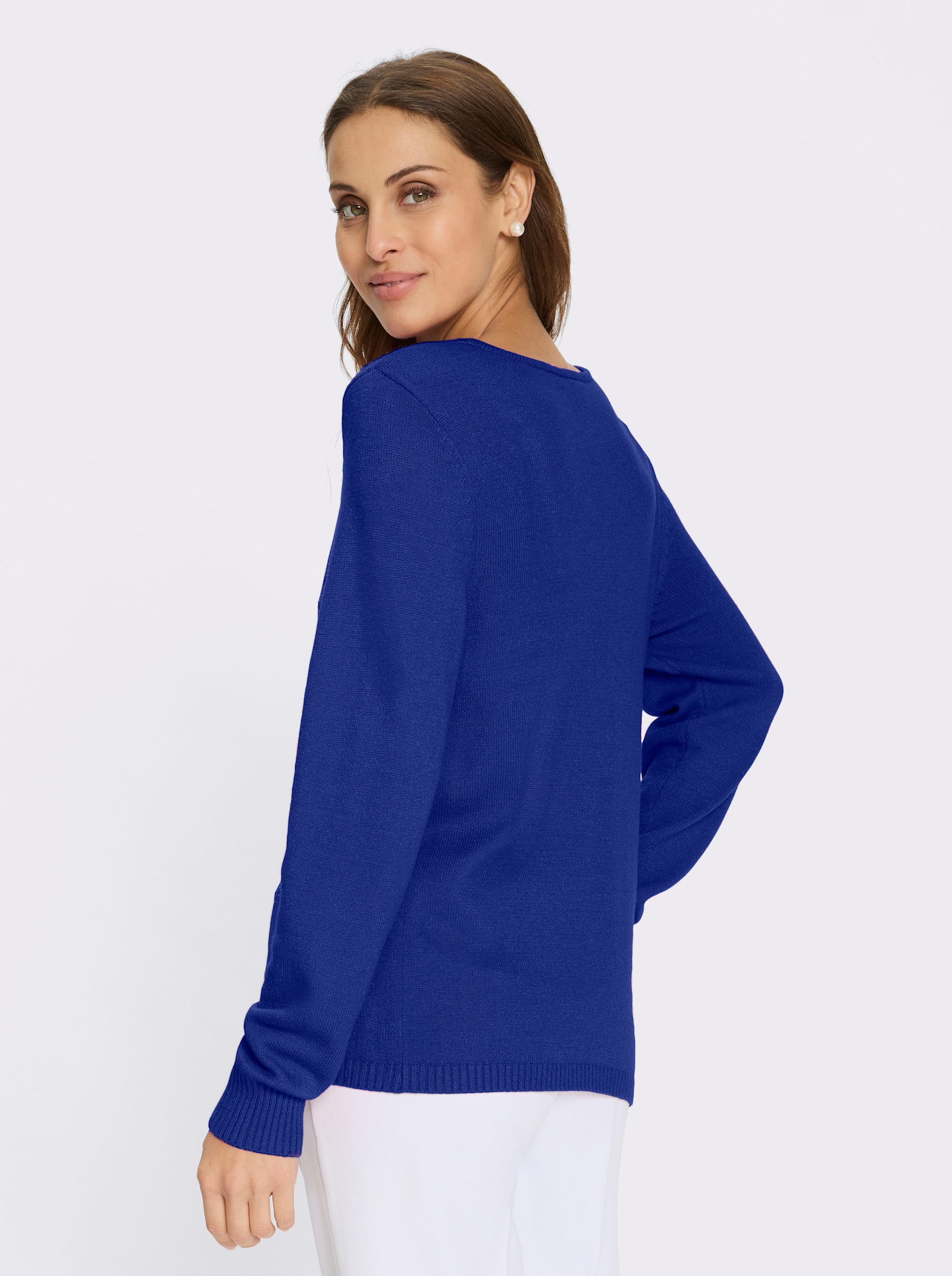 Rundhalspullover mit Flockprint - royalblau