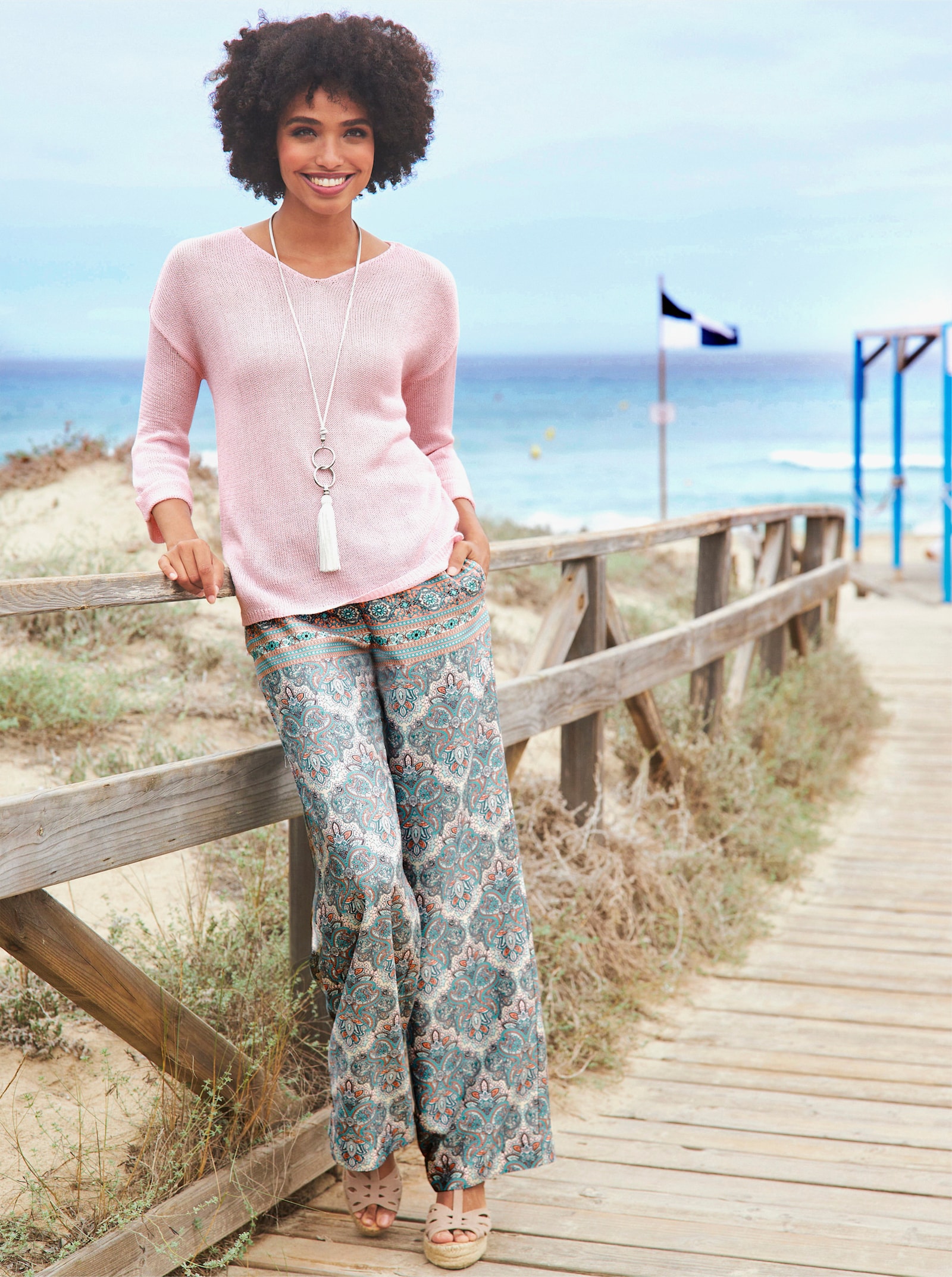 heine Druckhose in weiter Form, Viskose - sand-flamingo-bedruckt