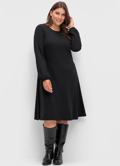 Jerseykleid mit elastischen Bündchen - schwarz