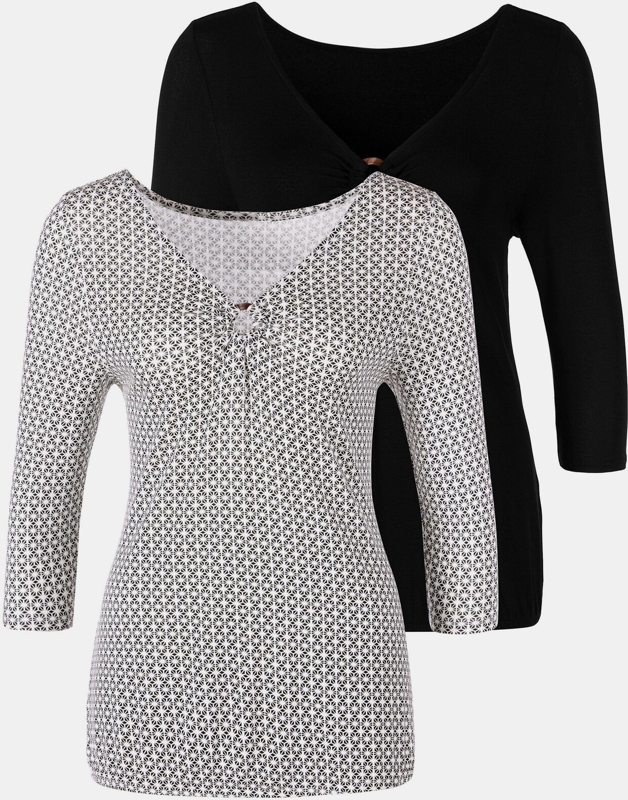LASCANA 3/4-Arm-Shirt - creme-gemustert, schwarz