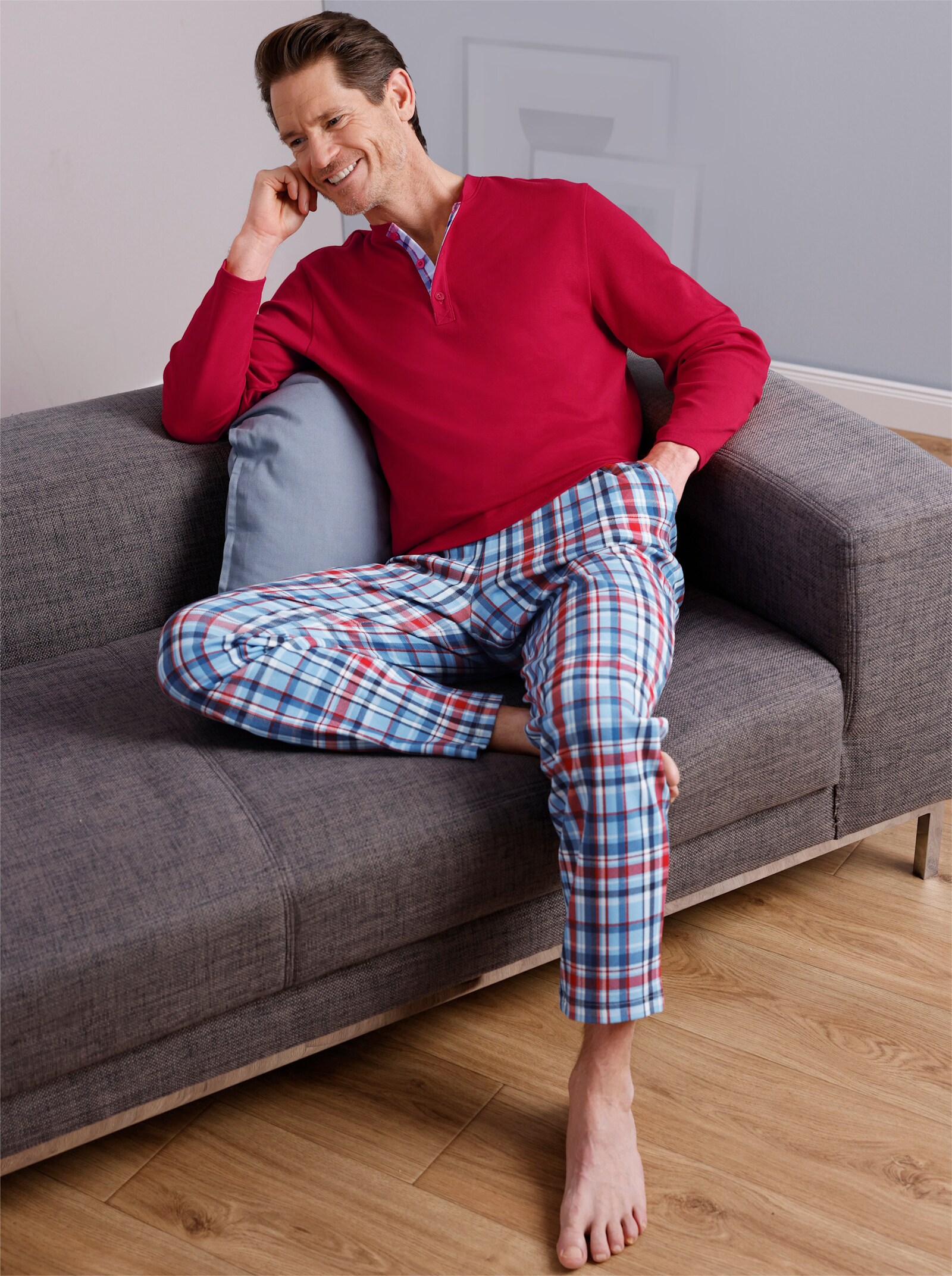wäschepur men Schlafanzug - rot-himmelblau-kariert