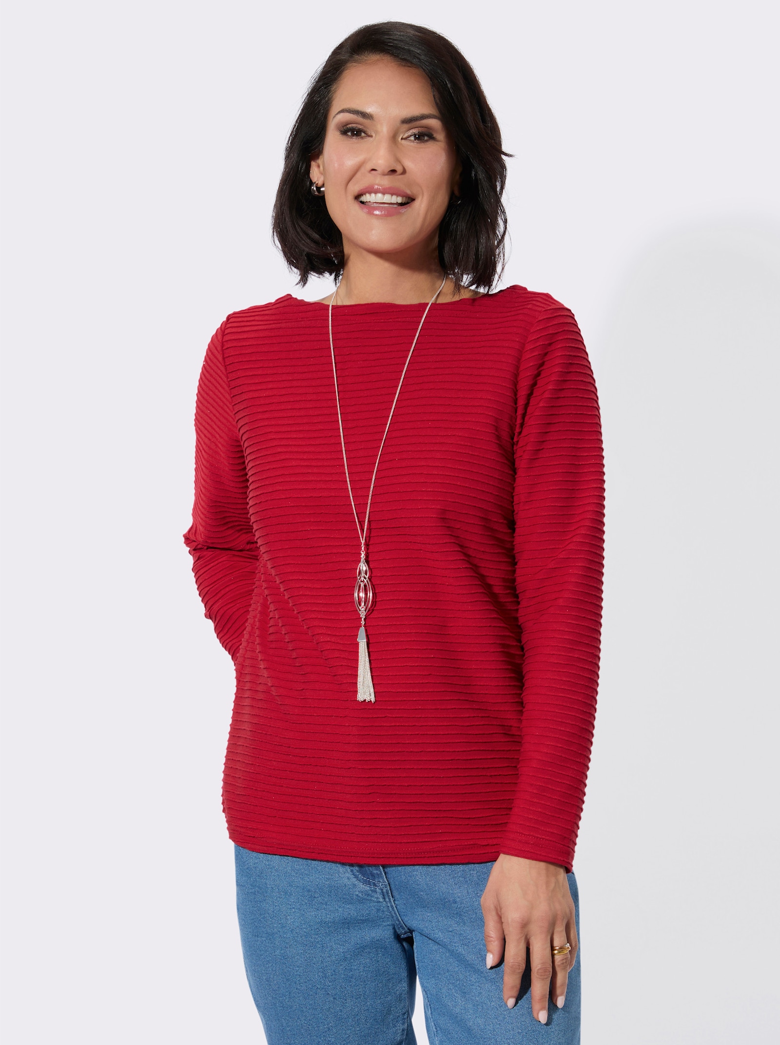 Langarmshirt mit U-Boot-Ausschnitt - rot