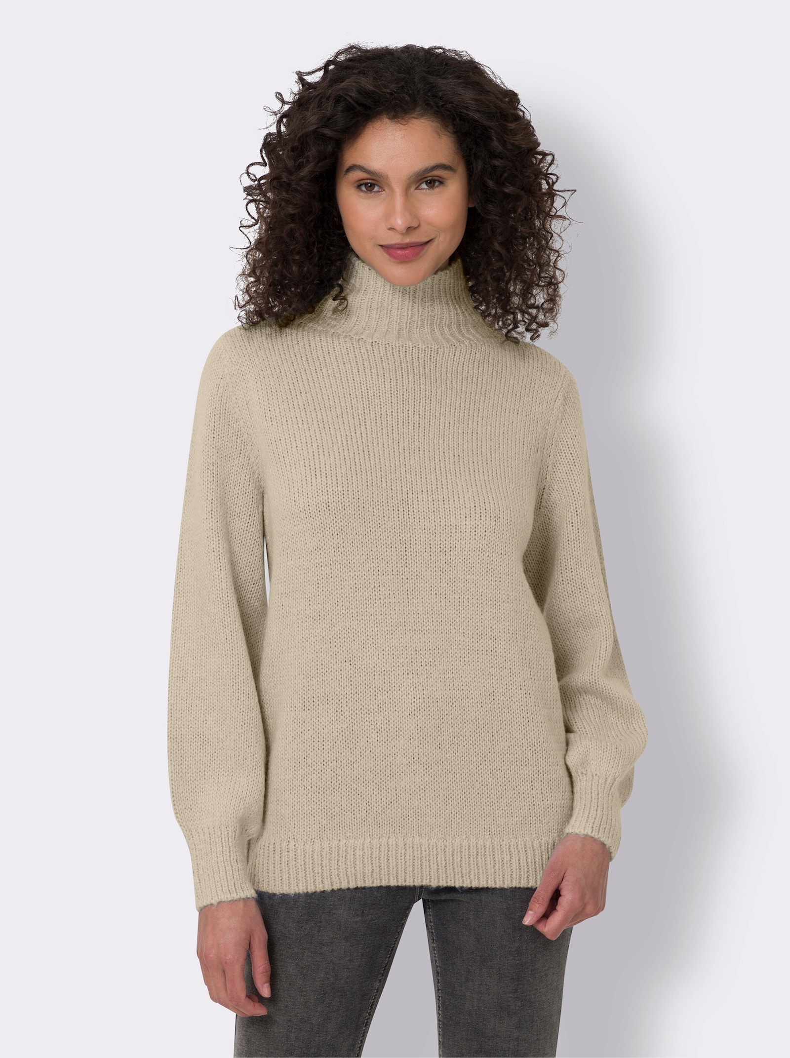 heine Pullover met rolkraag en lichte ballonmouwen - beige