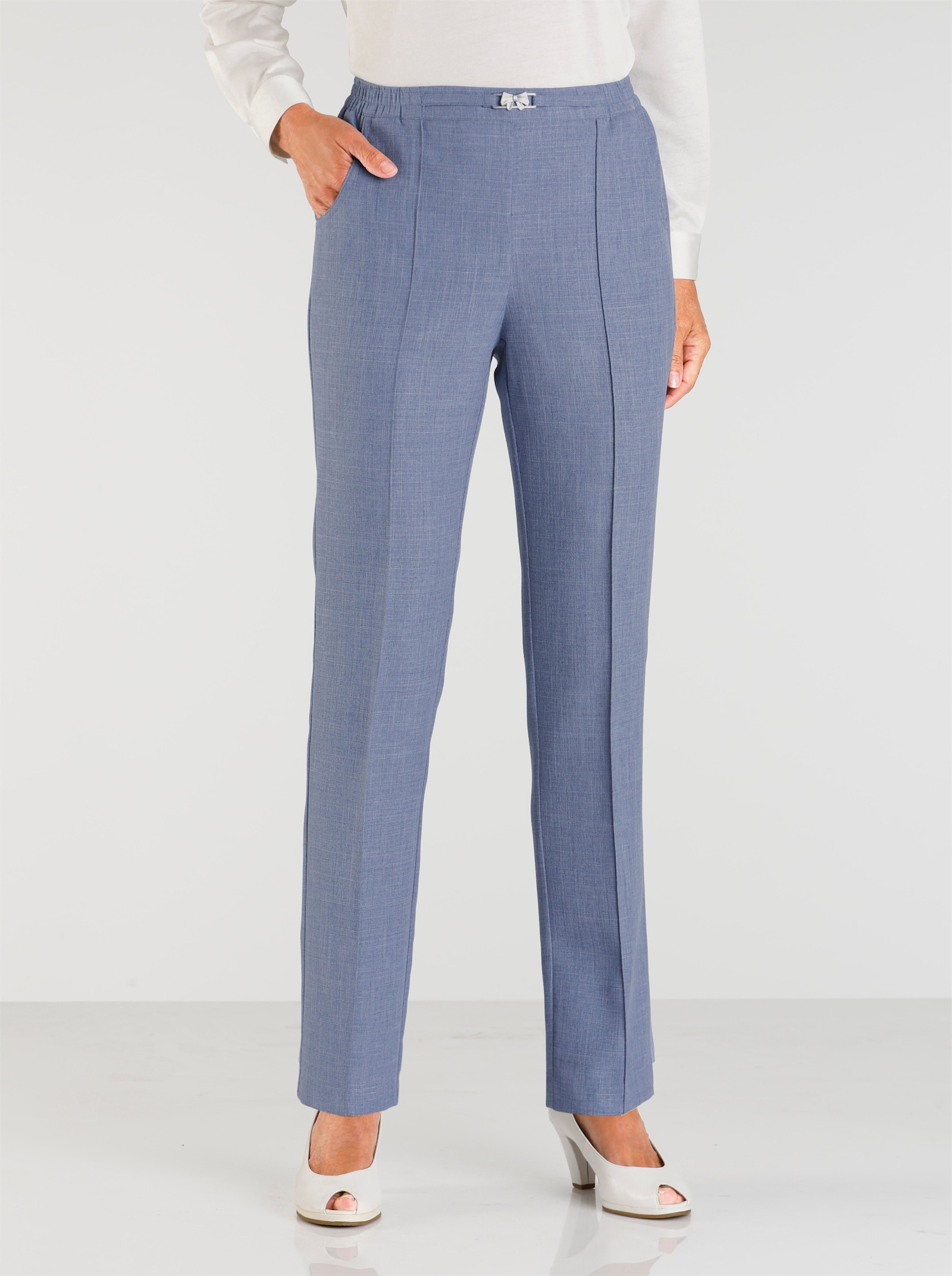 Schlupfhose mit Zierschnalle - taubenblau-meliert