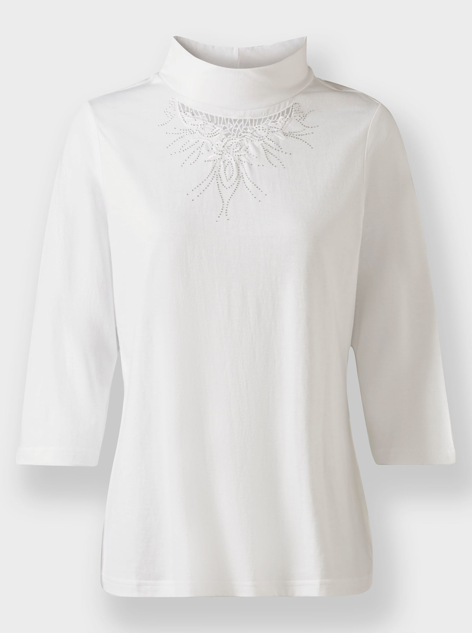 Shirt met 3/4-mouwen en bloemenborduursel - ecru