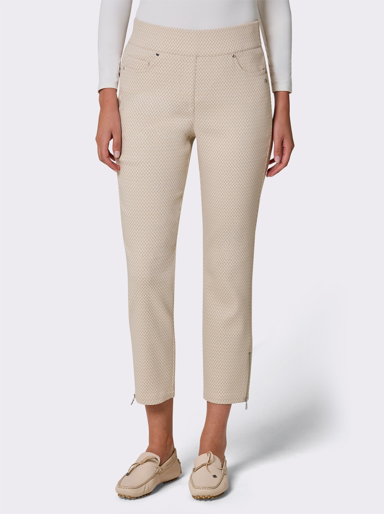 CREATION L PREMIUM Schlupfhose mit Jacquardmuster - sand-weiß-gemustert