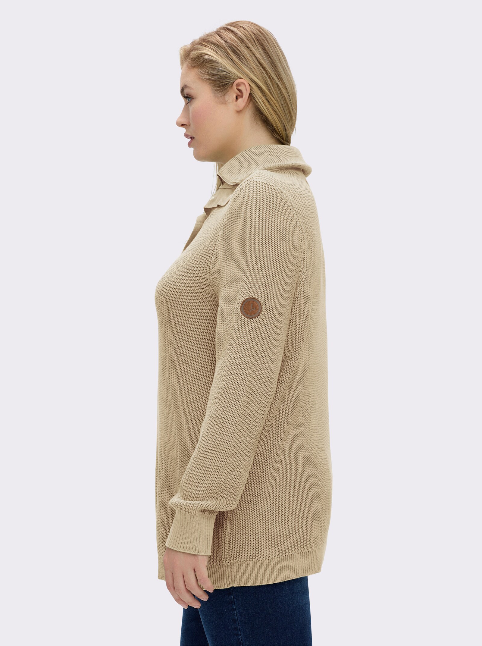 Strickpullover mit Troyerkragen - sand