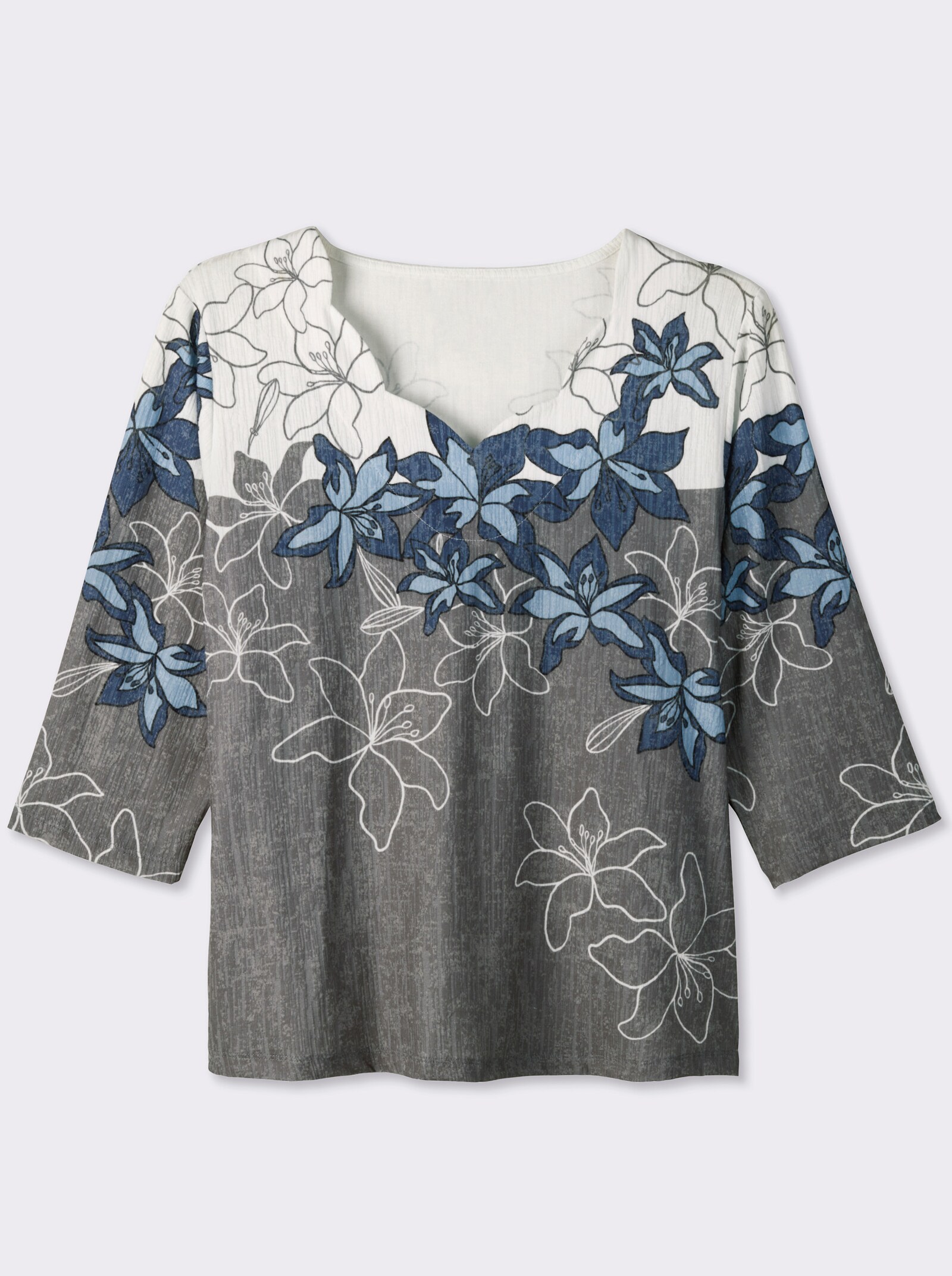  Print-Shirt mit gebogten Kanten - royalblau-schwarz-bedruckt