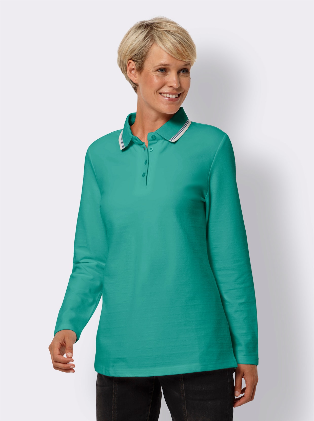 Poloshirt met lange mouwen - smaragdgroen