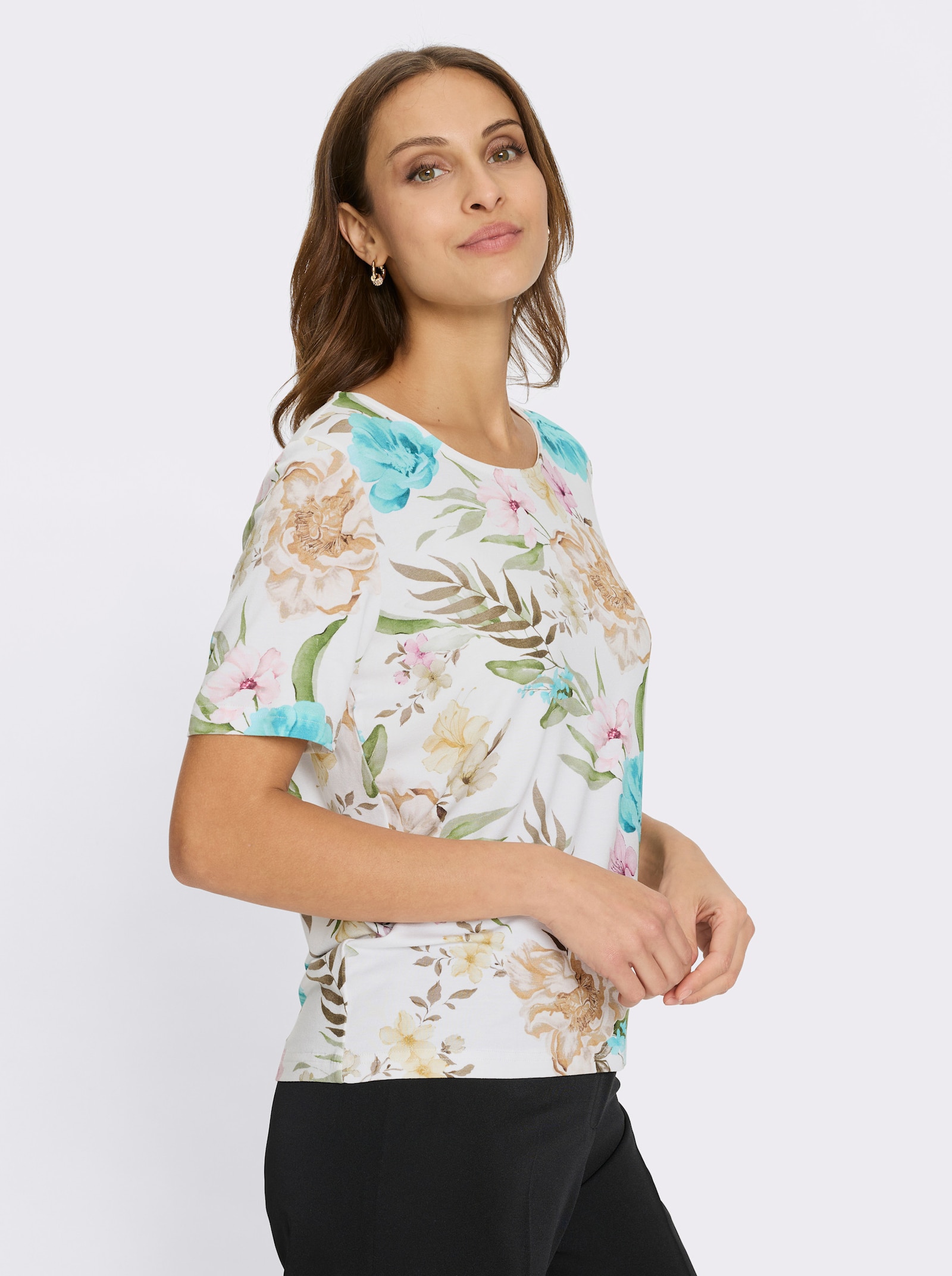 Kurzarmshirt - ecru-rosé-bedruckt