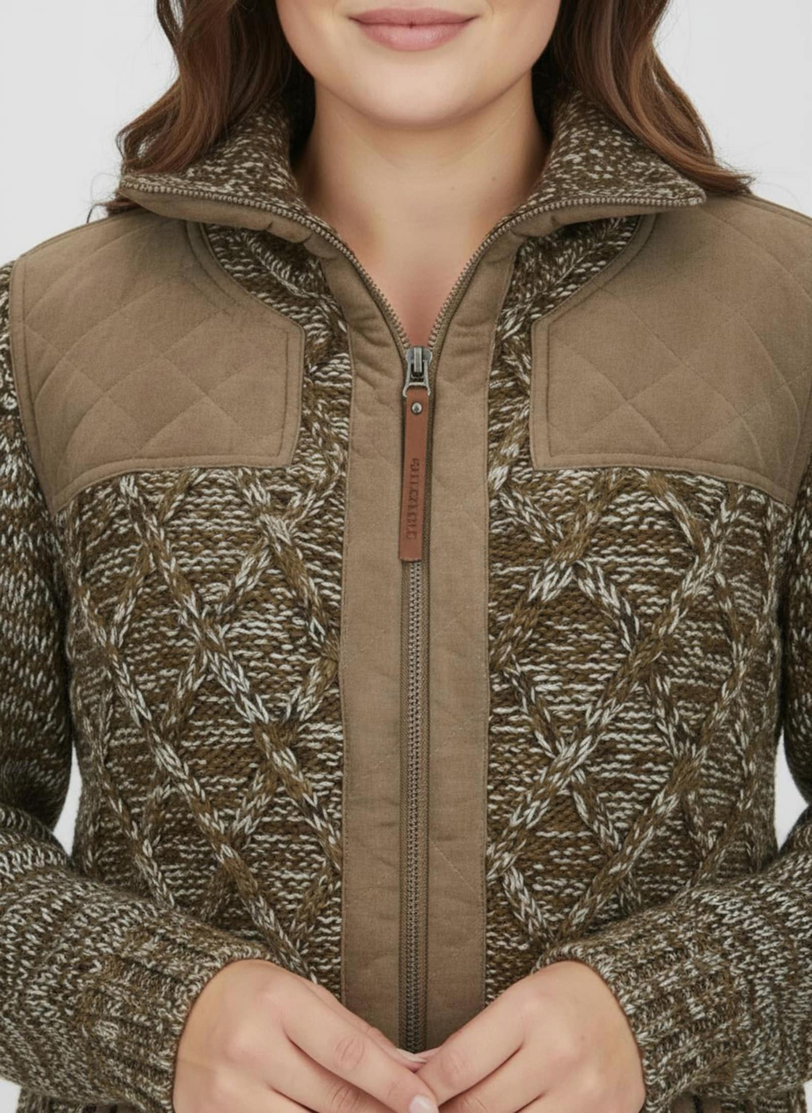 Strickjacke , hinten glatt gestrickt - braun-meliert