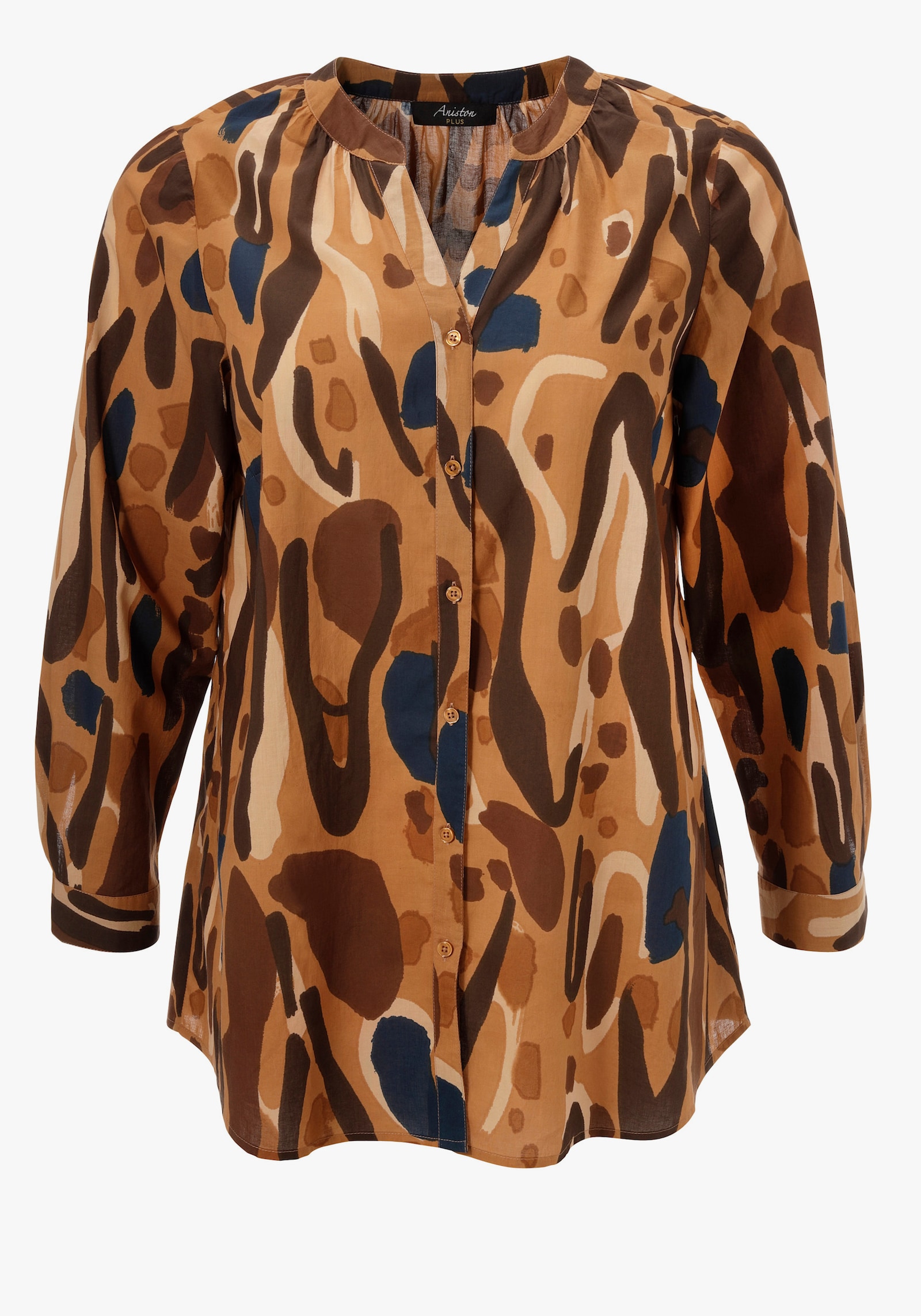 Aniston PLUS Longbluse - beige-blau-braun