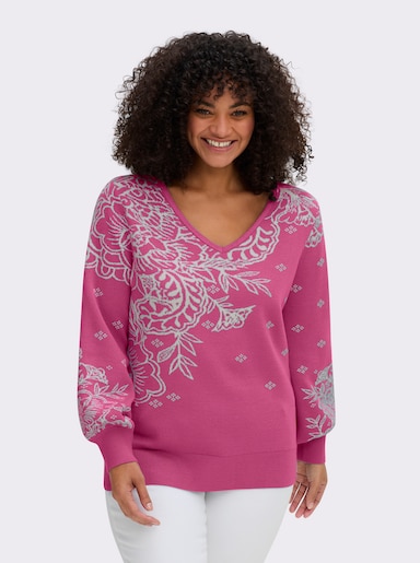 sheego by Joe Browns Jacquardpullover mit Blüten - pink-fuchsia-gemustert