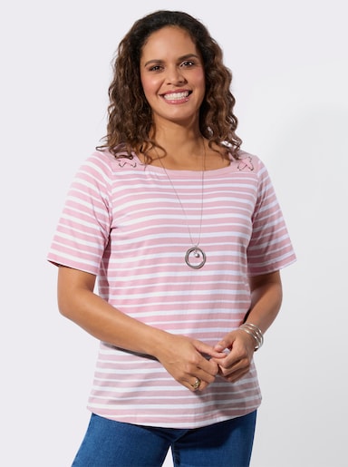 Shirt-Set - rosé + rosé-weiß-geringelt