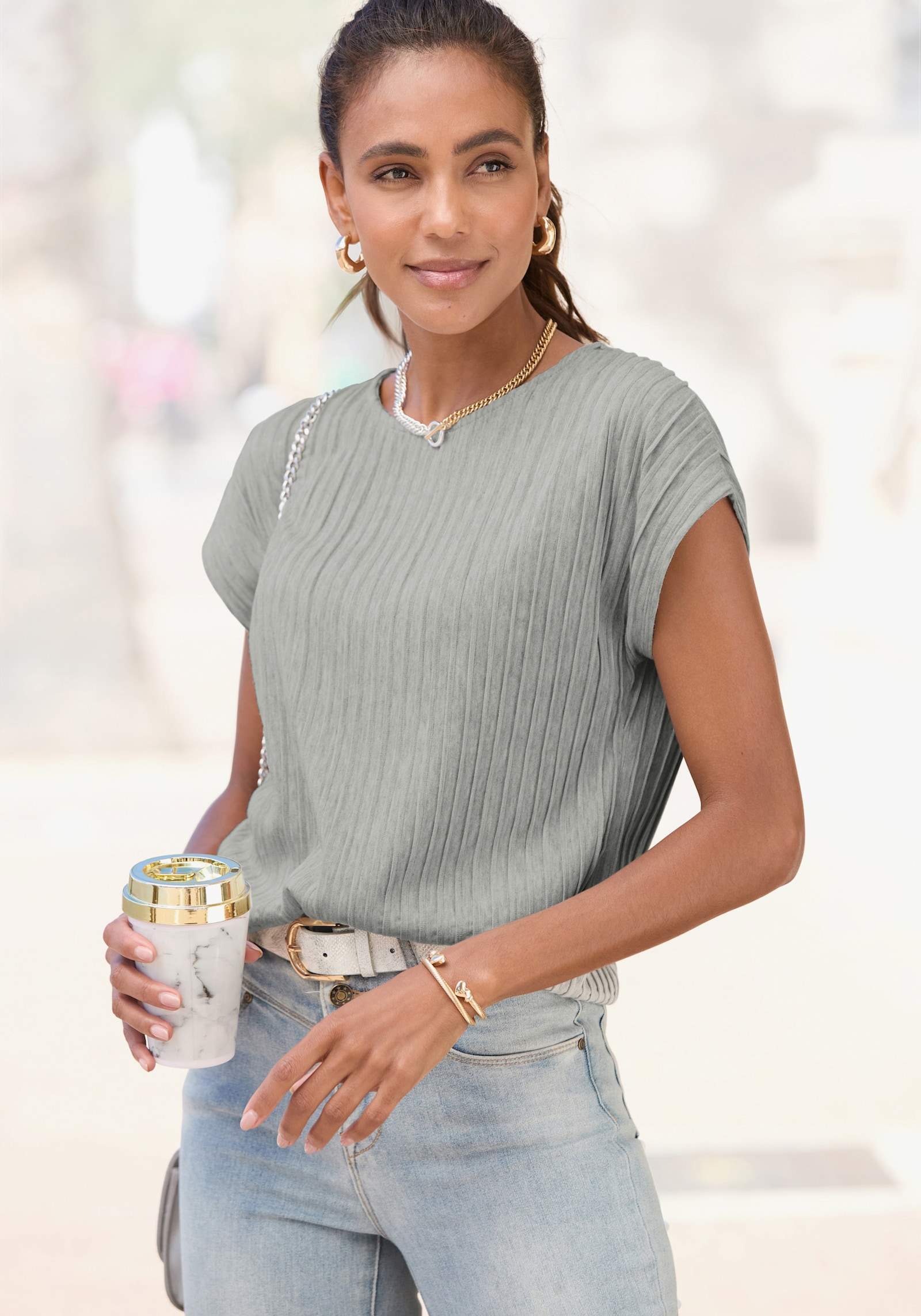 LASCANA T-Shirt - grau meliert