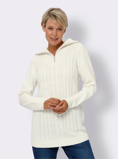 Longpullover mit Troyerkragen, pflegeleicht - ecru