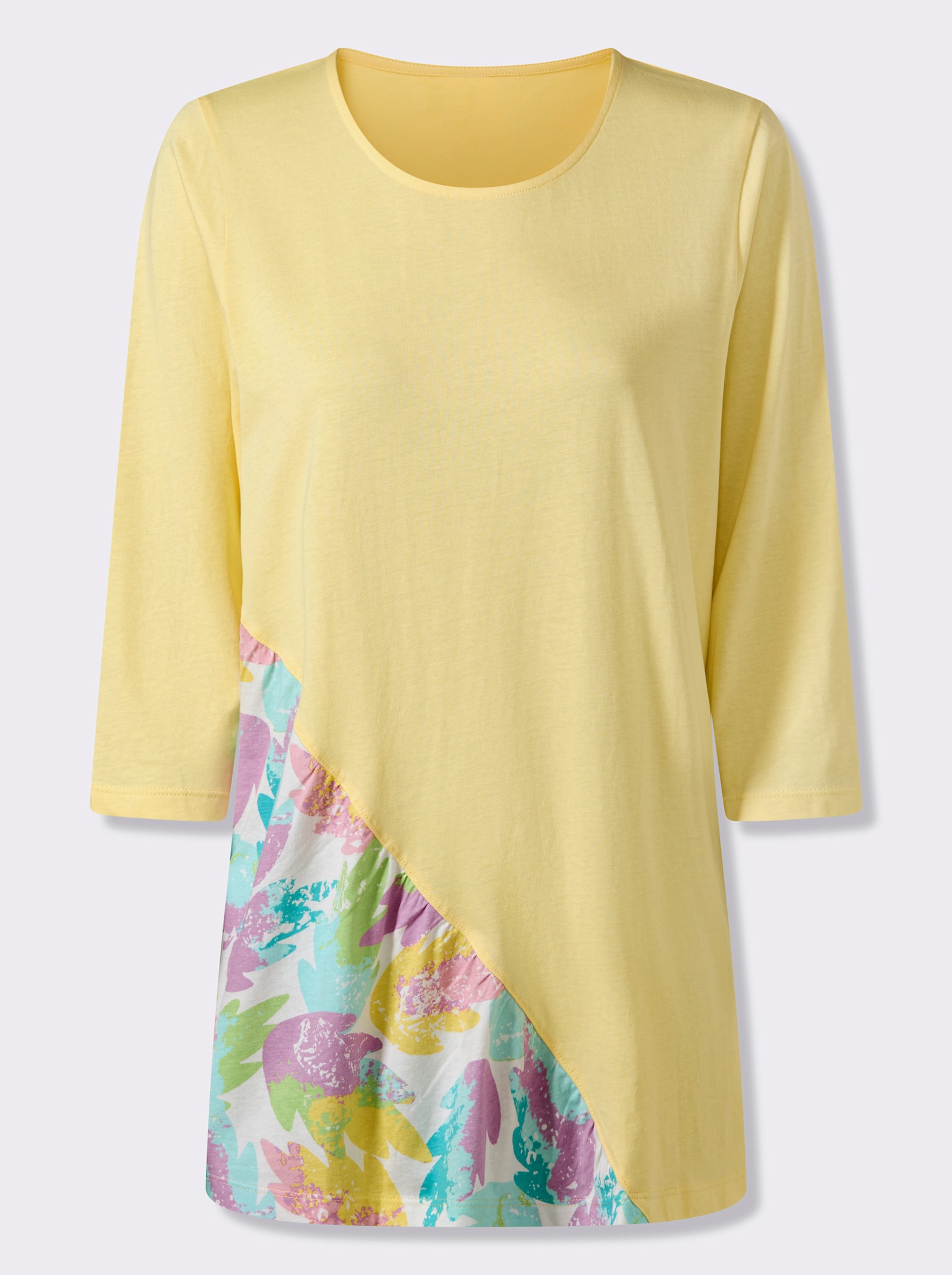 Longshirt mit bedrucktem Einsatz vorne - zitrone-mint