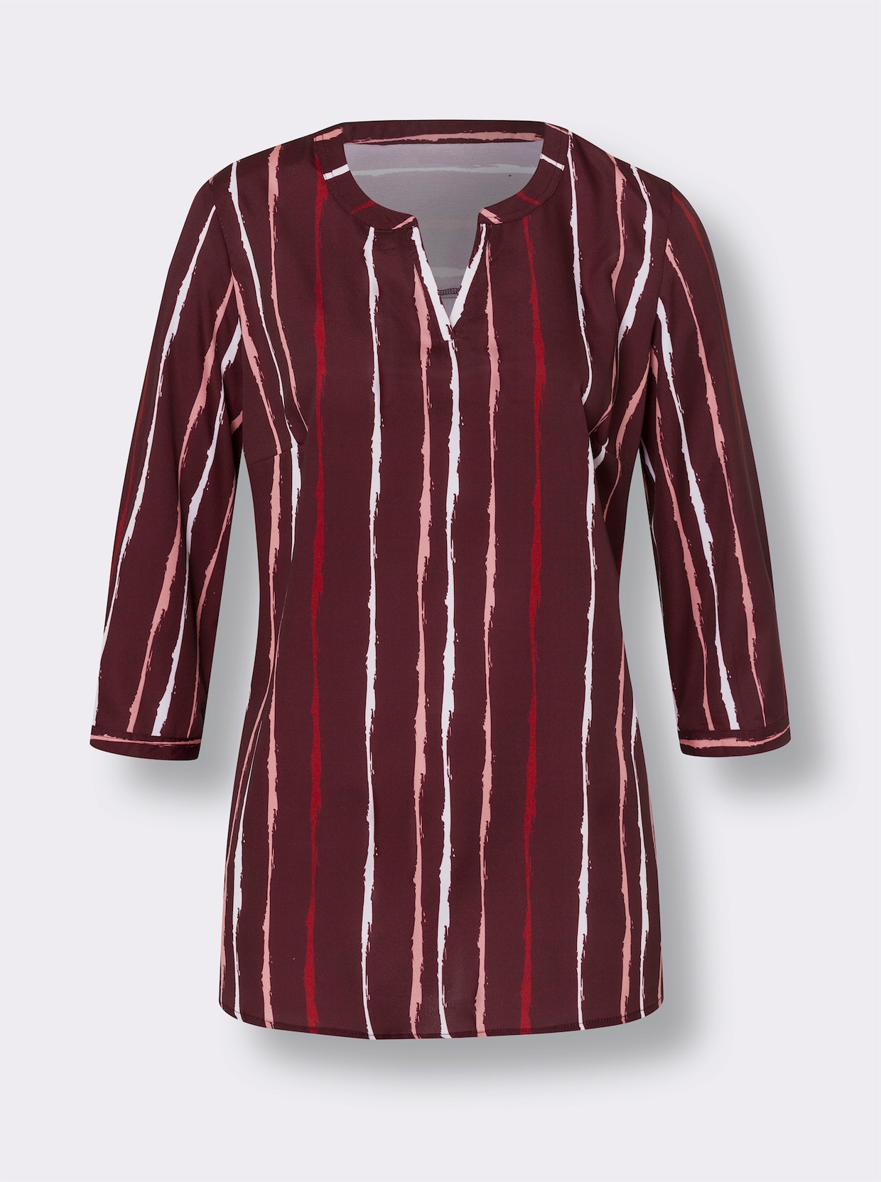 Comfortabele blouse - bordeaux/flamingo bedrukt