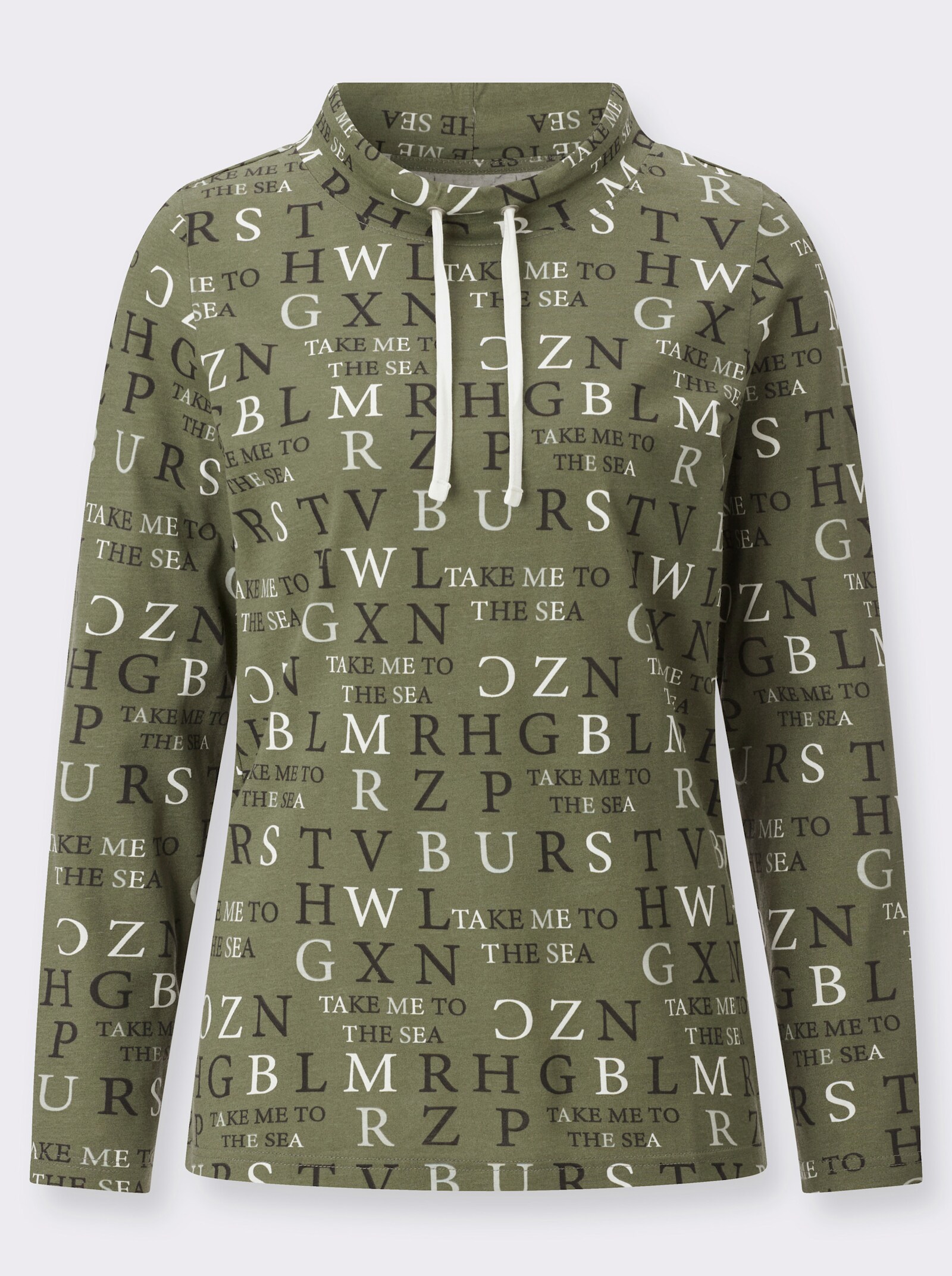 Stehkragenshirt mit Buchstabendruck - khaki-ecru-bedruckt